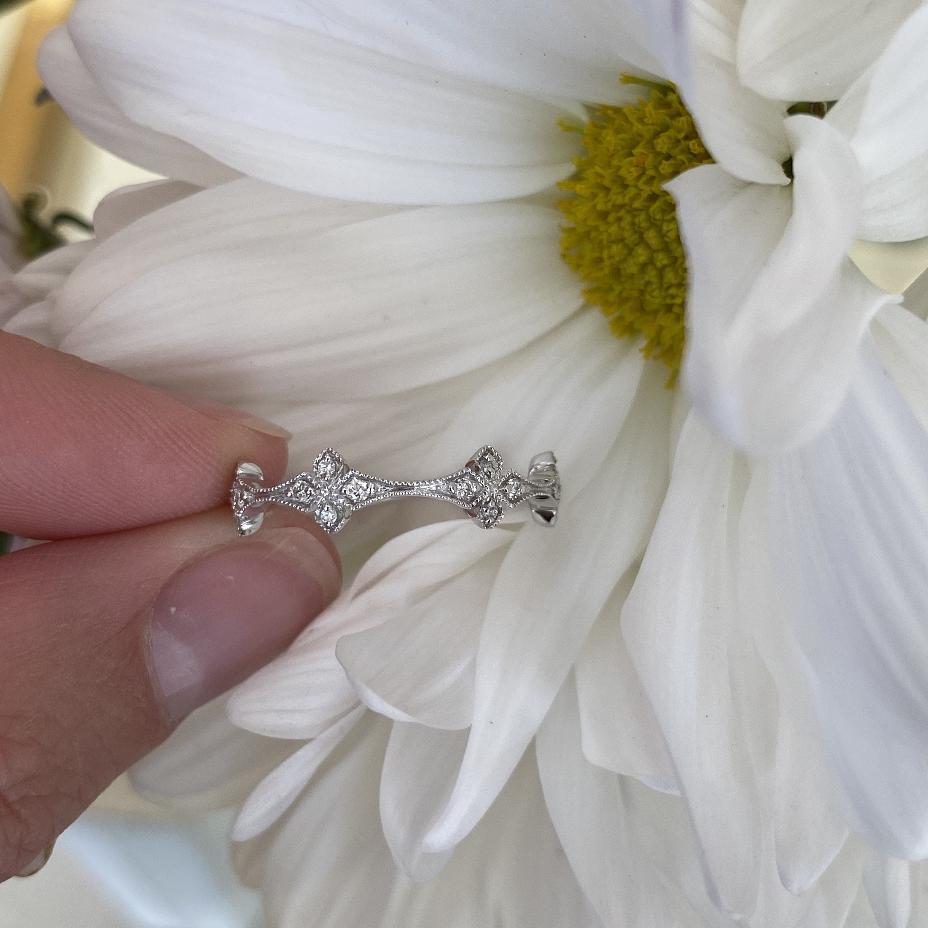 Unique Diamond & Milgrain Wedding Band