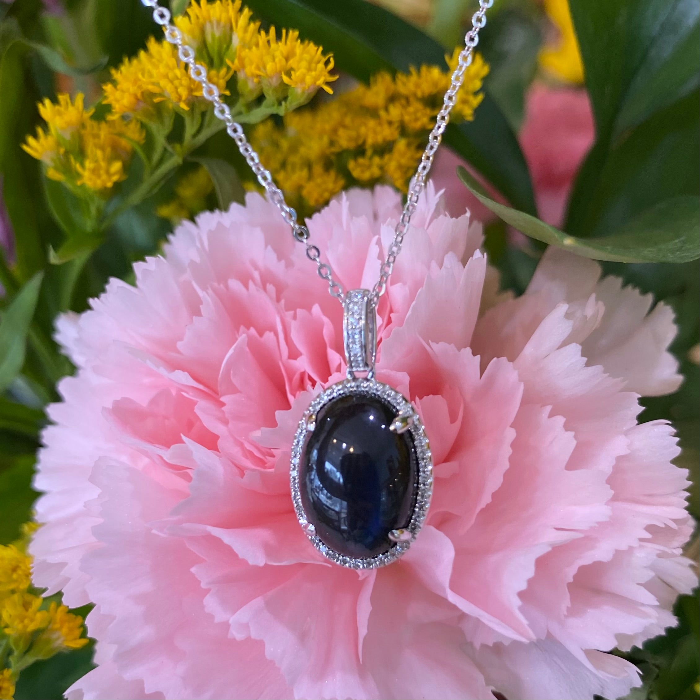 Labradorite & Diamond Oval Halo Pendant