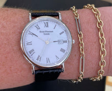 Load image into Gallery viewer, White Dial Silver Toned Black Leather Watch