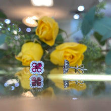 Load image into Gallery viewer, Clover Ruby and Diamond Stud Earrings