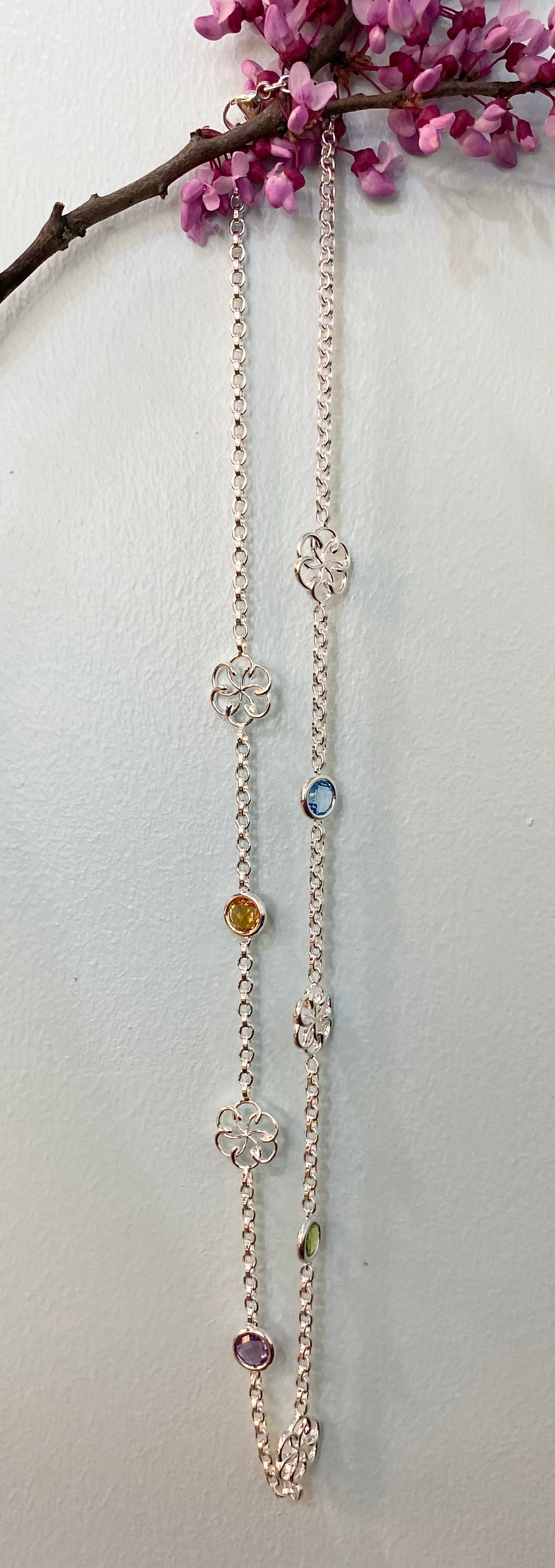 Sterling Silver Multi Gemstone 24” Necklace