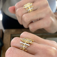 Load image into Gallery viewer, Retro Style Diamond Stick Ring in Yellow and White Gold