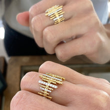 Load image into Gallery viewer, Retro Style Diamond Stick Ring in Yellow and White Gold
