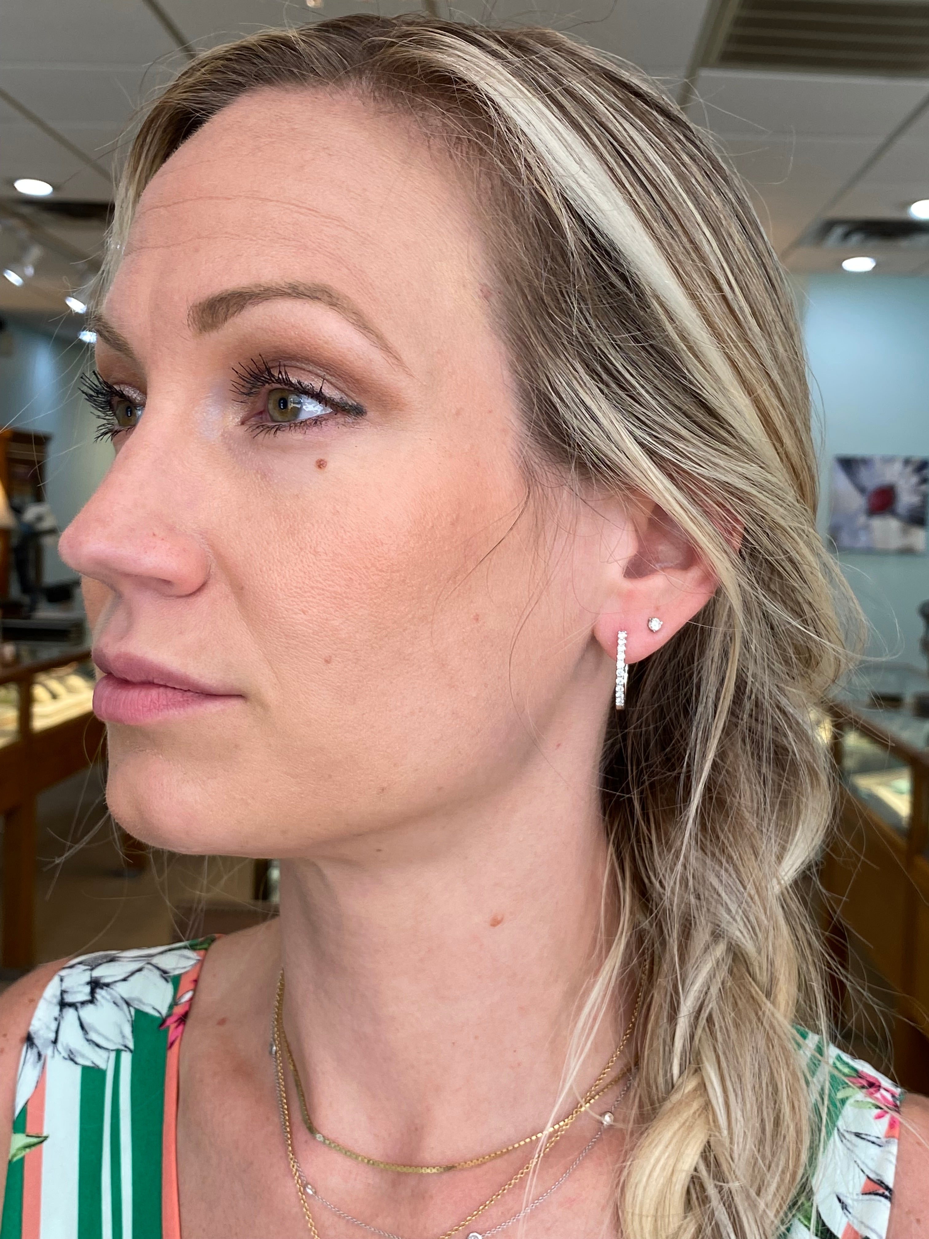 White Gold Diamond Medium Huggie Hoops