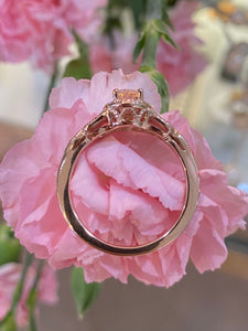 Vintage Inspired Oval Morganite Halo Ring