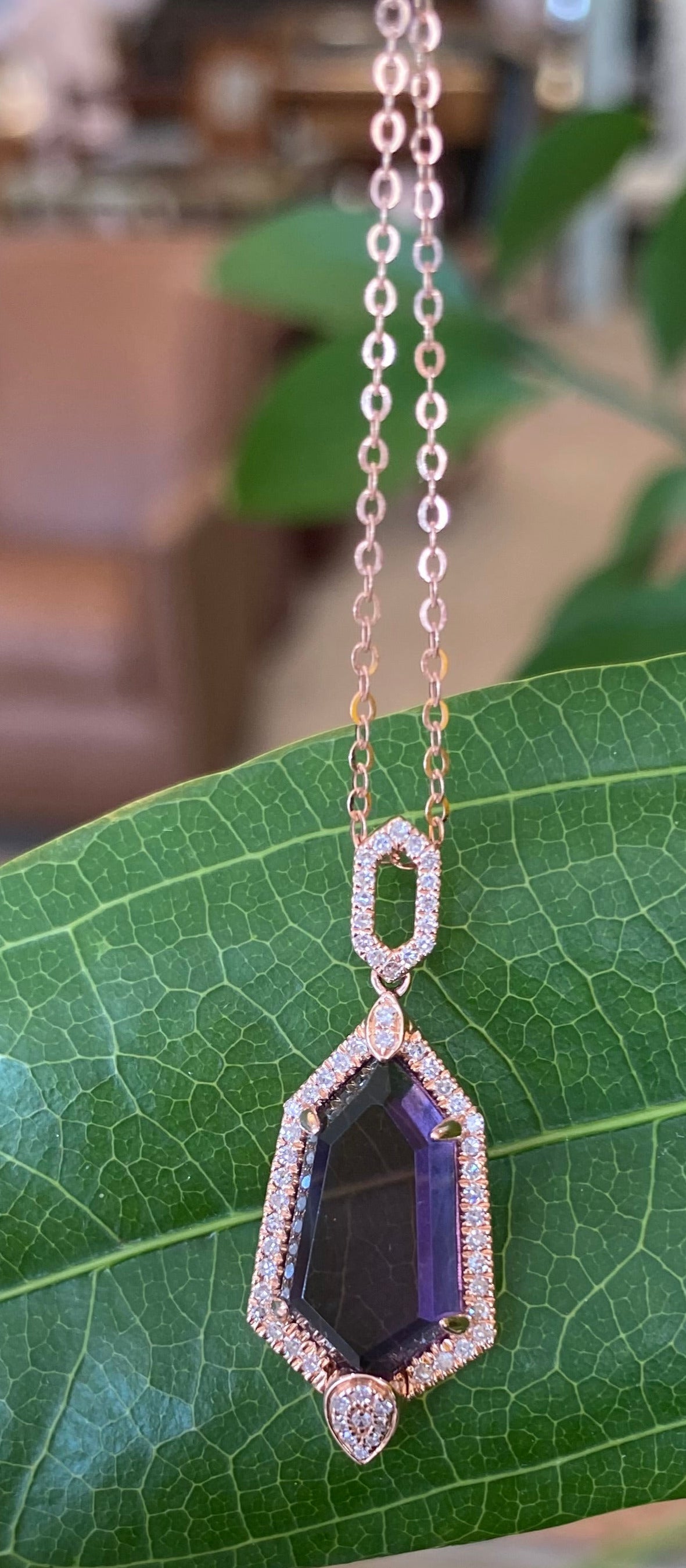 Amethyst Rose Gold Shield Necklace