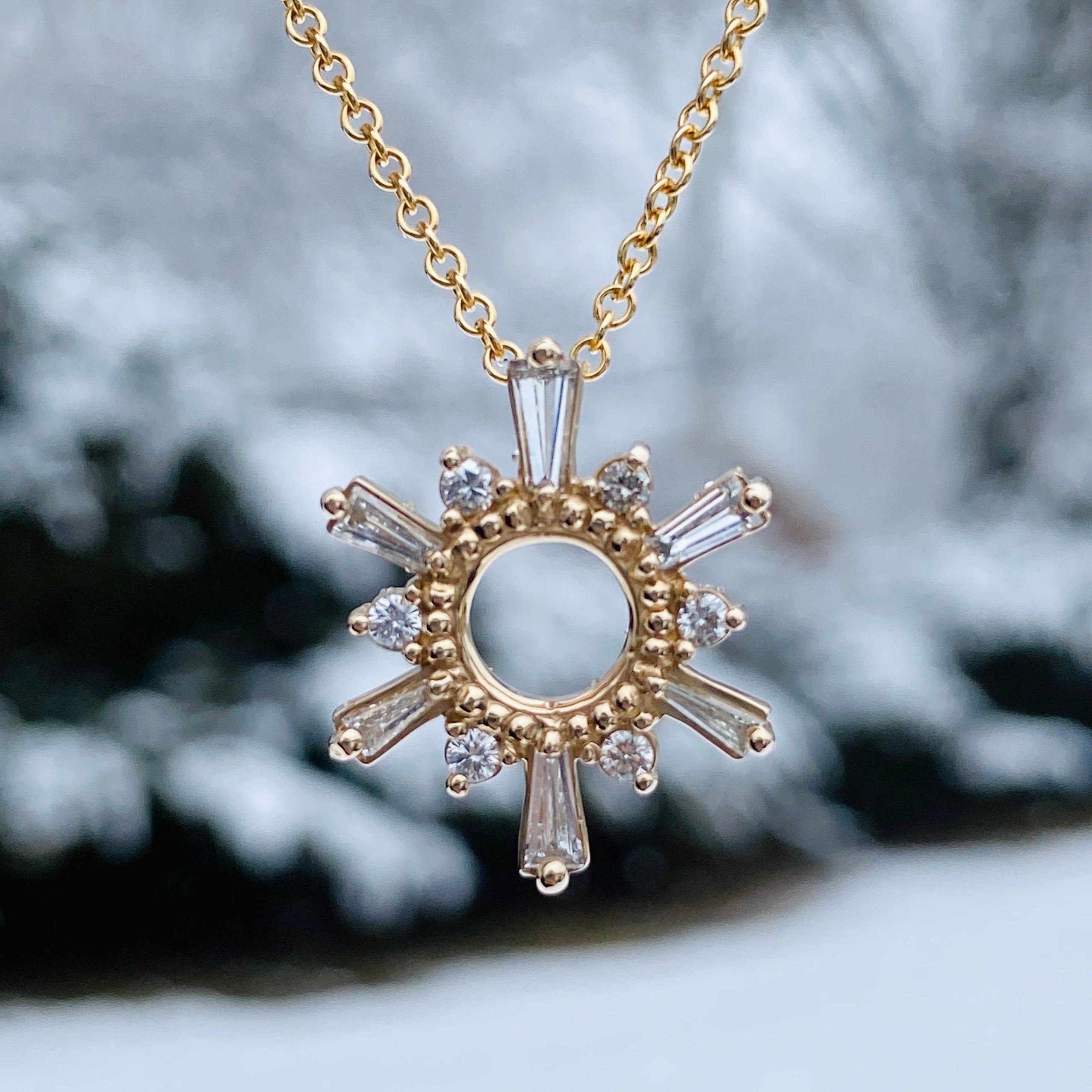 Diamond Sun Pendant and Chain