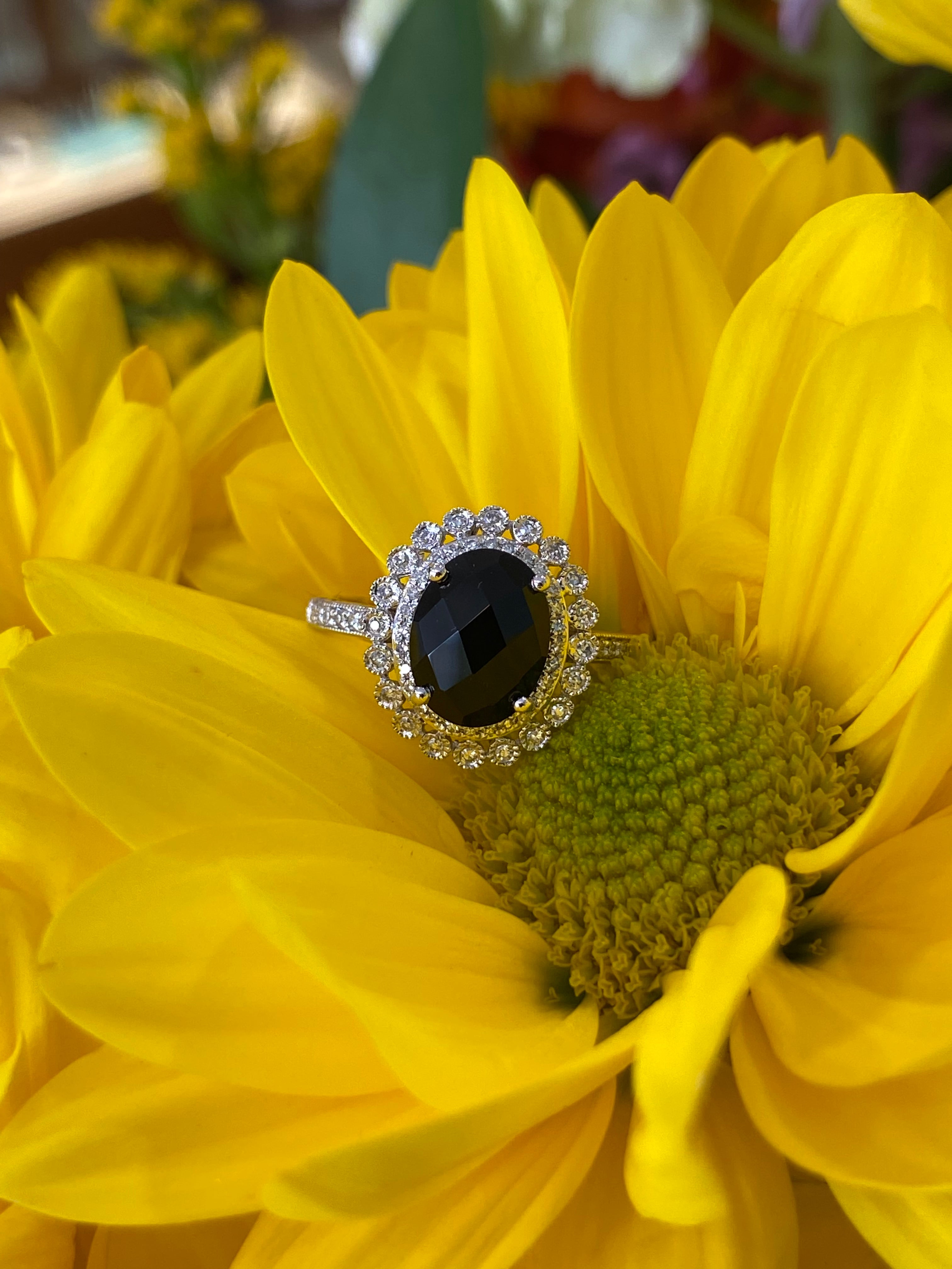 Black Onyx and Diamond Ring in White Gold