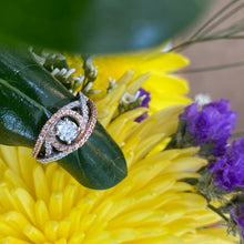 Load image into Gallery viewer, Rose & White Gold Diamond Swirl Engagement Ring