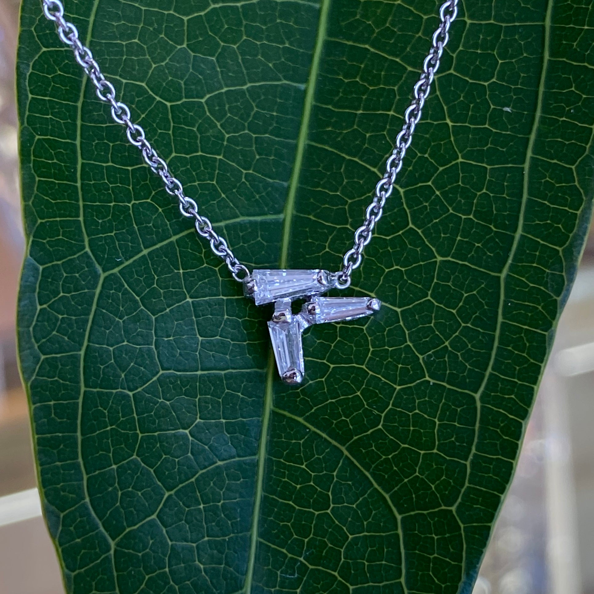 Diamond Baguette Three Stone Necklace