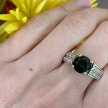 Load image into Gallery viewer, Green Tourmaline Double Diamond Band Ring