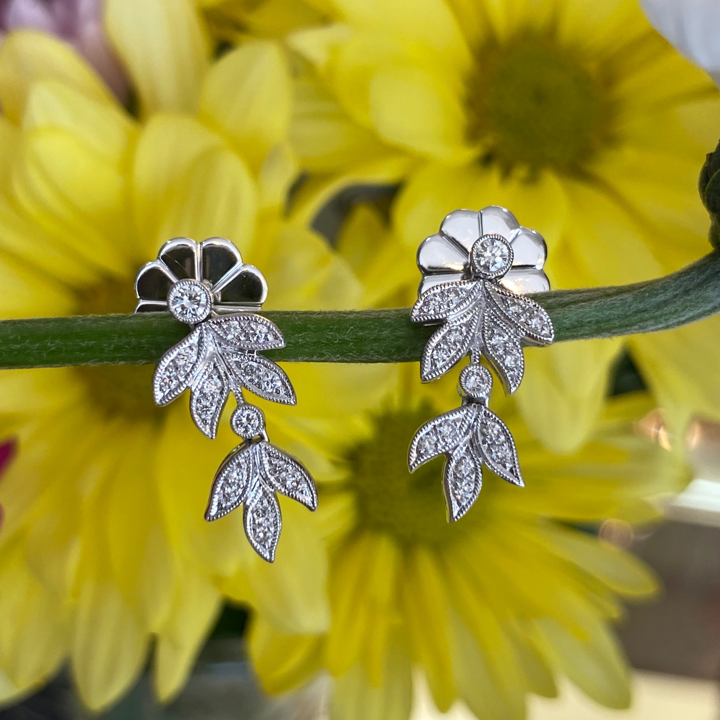 Garden Shade Diamond Leaf Earrings