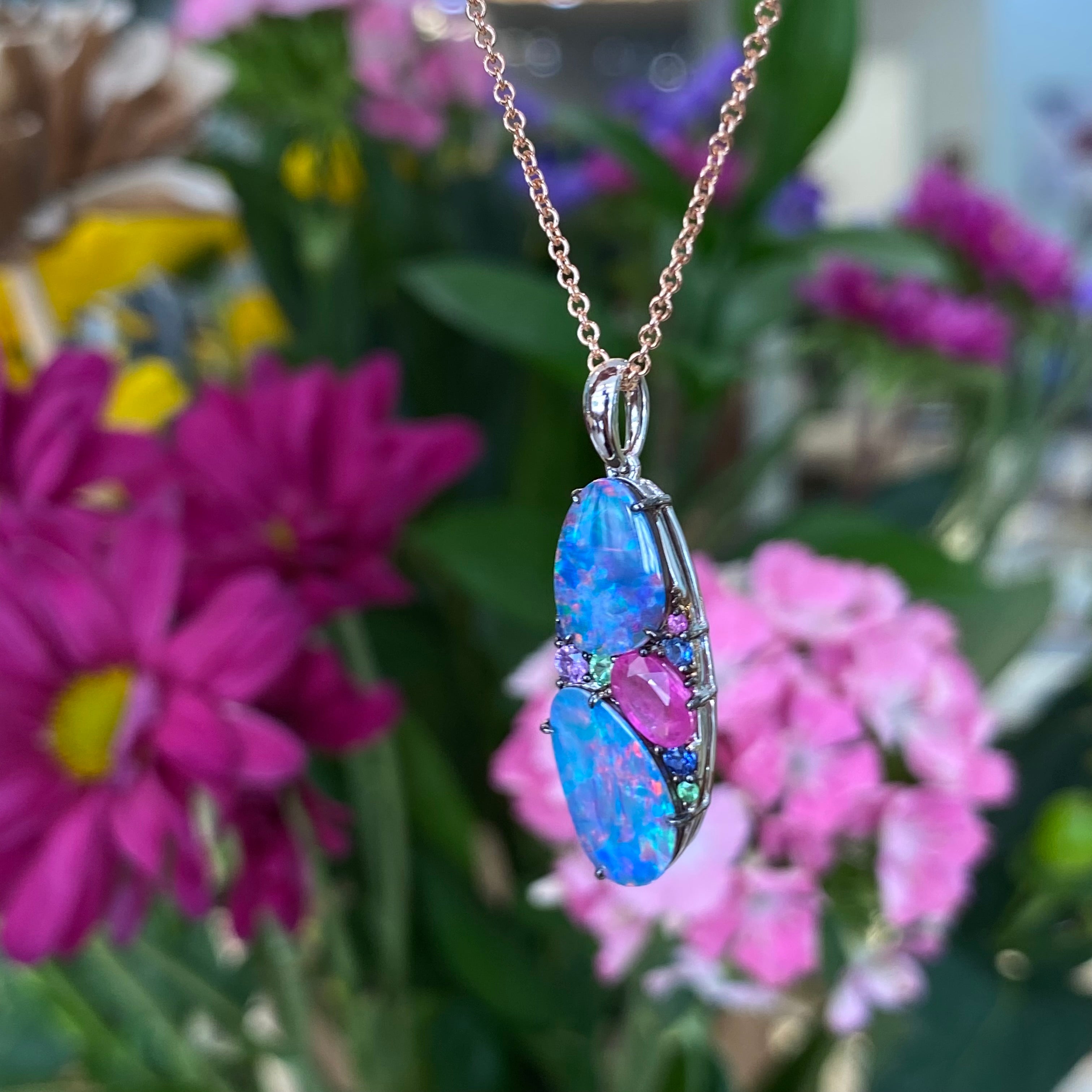 Opal Sapphire & Garnet Necklace