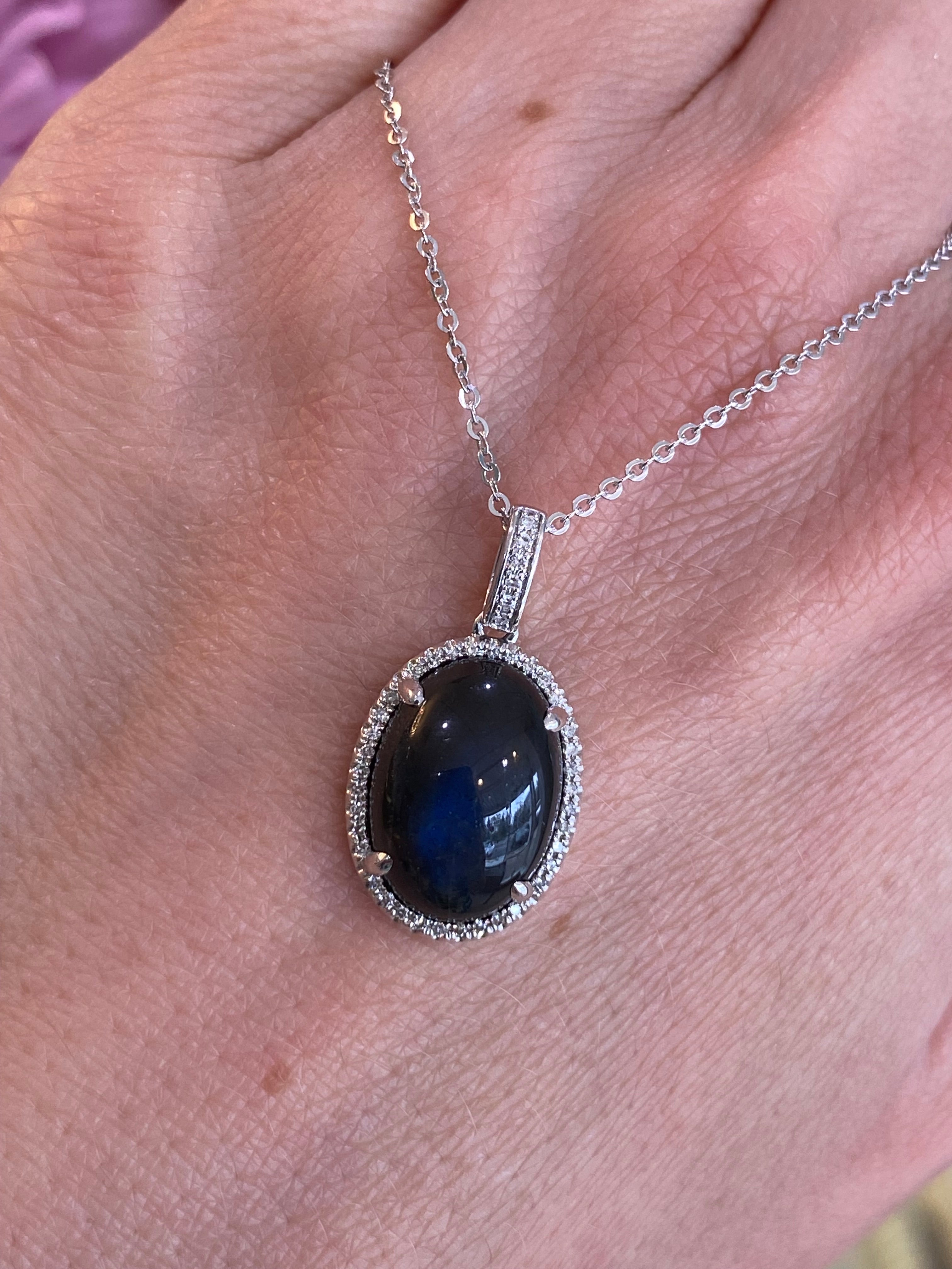 Labradorite & Diamond Oval Halo Pendant