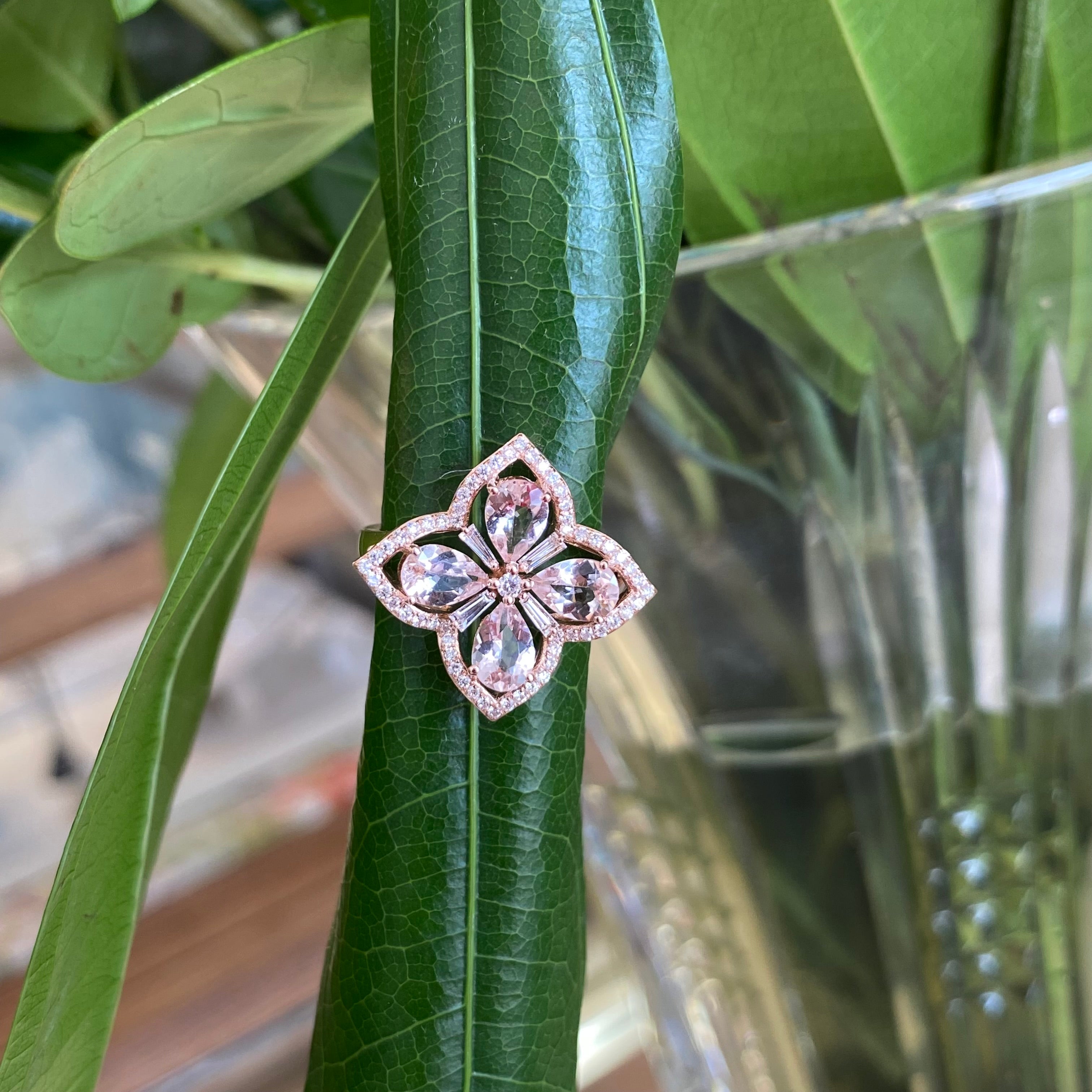 Rosé Clover Morganite and Diamond Ring