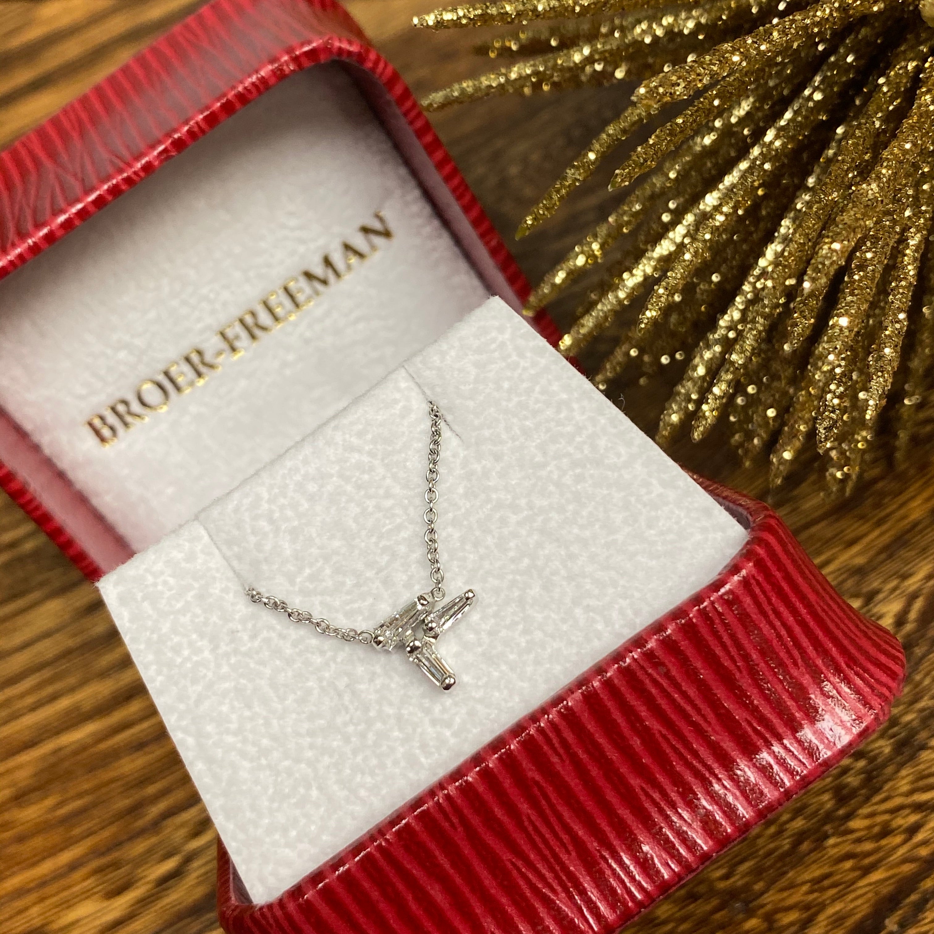 Diamond Baguette Three Stone Necklace