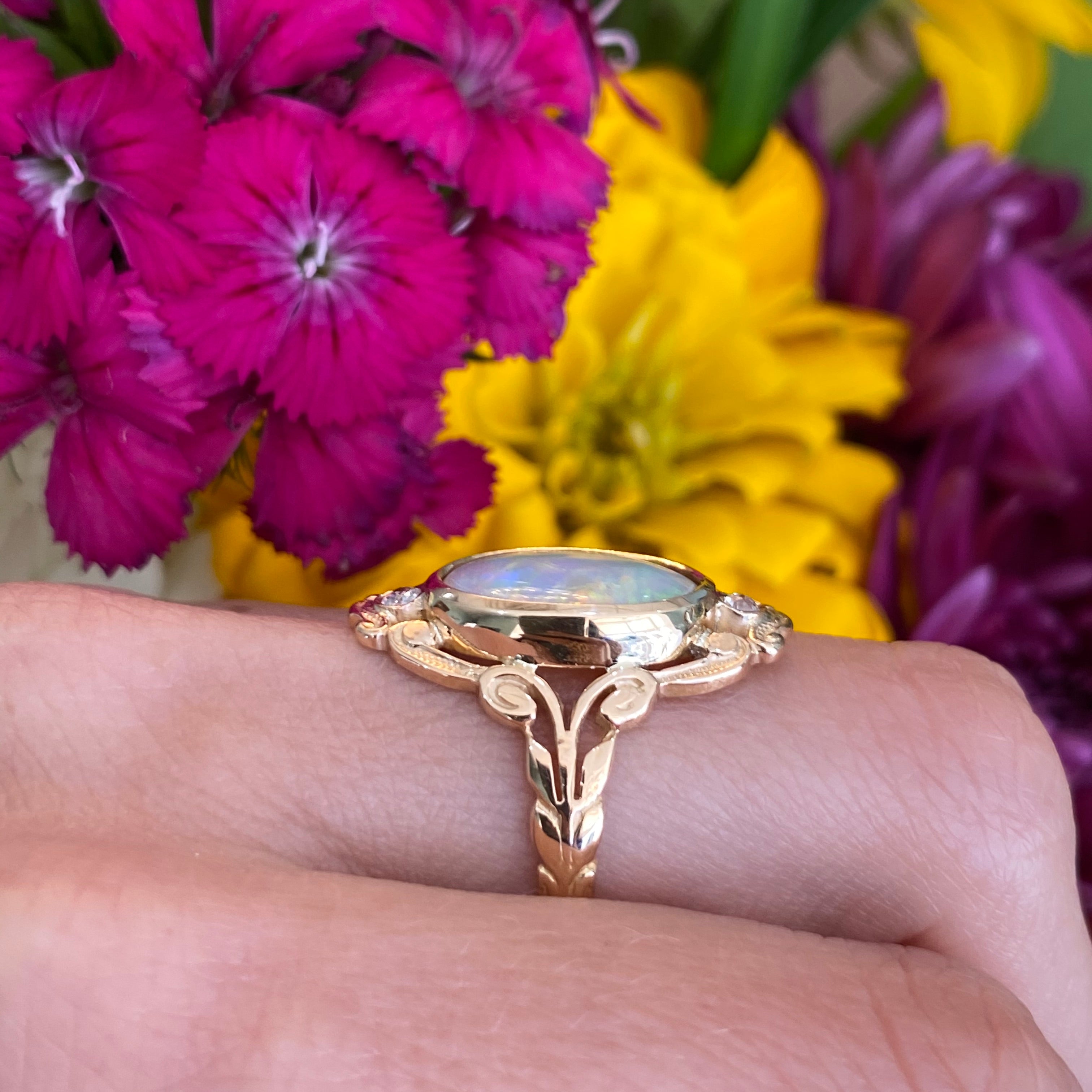 Vintage Opal & Diamond Ring