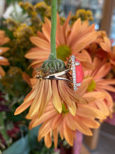 Load image into Gallery viewer, Coral & Diamond Halo Yellow Gold Ring