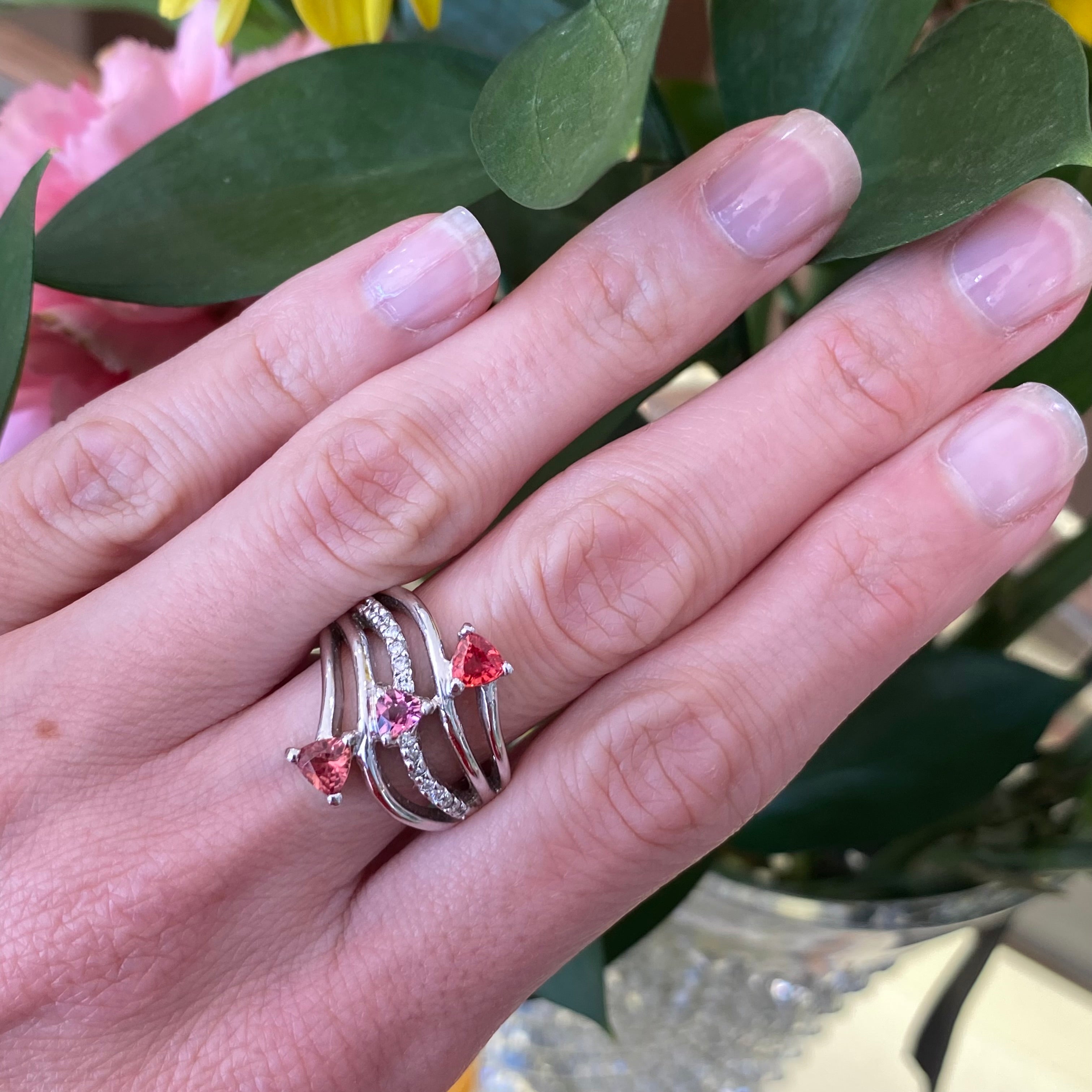 One-of-a-kind Orange Sapphire, Pink Tourmaline & Diamond Ring