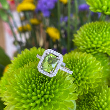 Load image into Gallery viewer, Peridot And Diamond Halo Ring