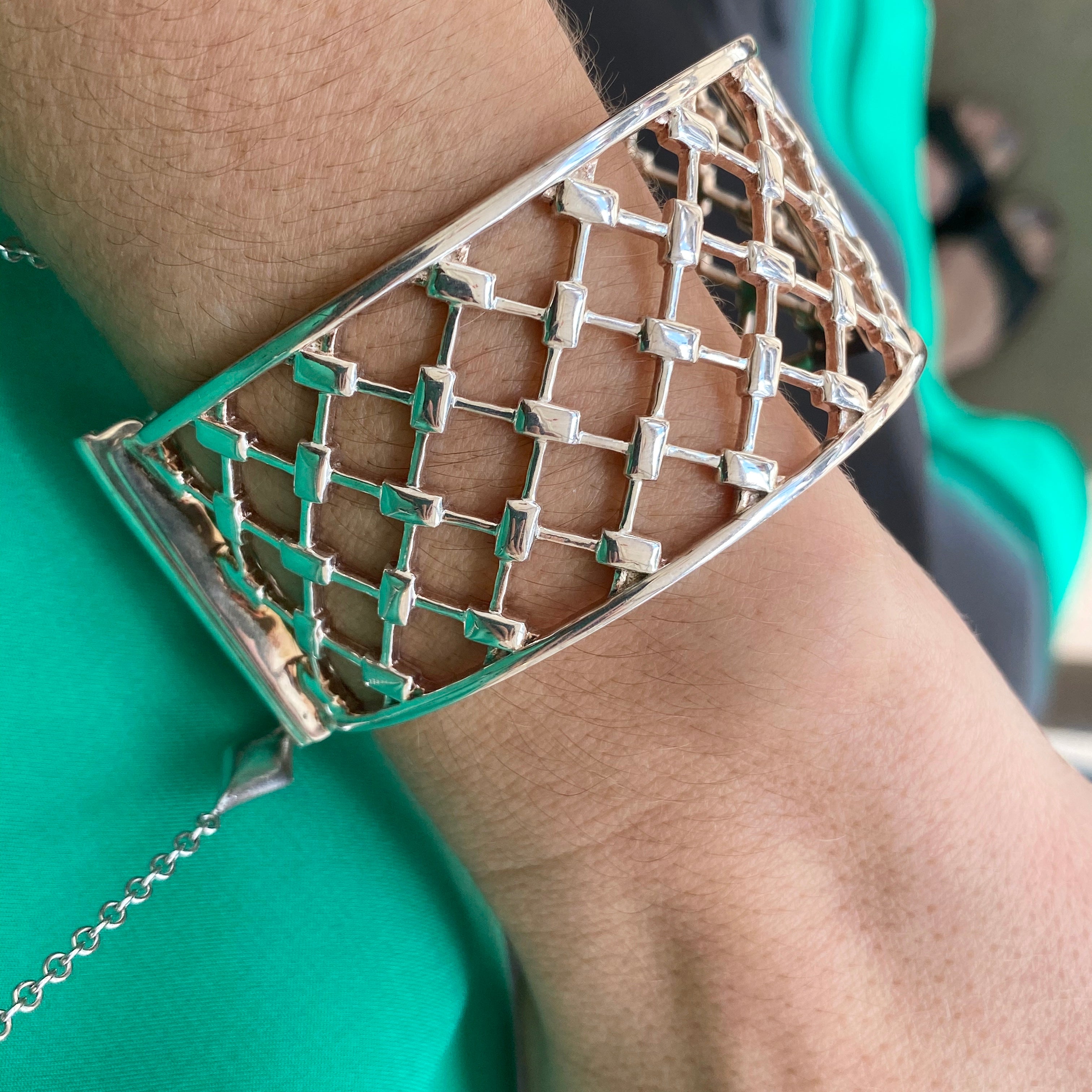 Thistle and Bee Wide Bangle Bracelet in Sterling Silver
