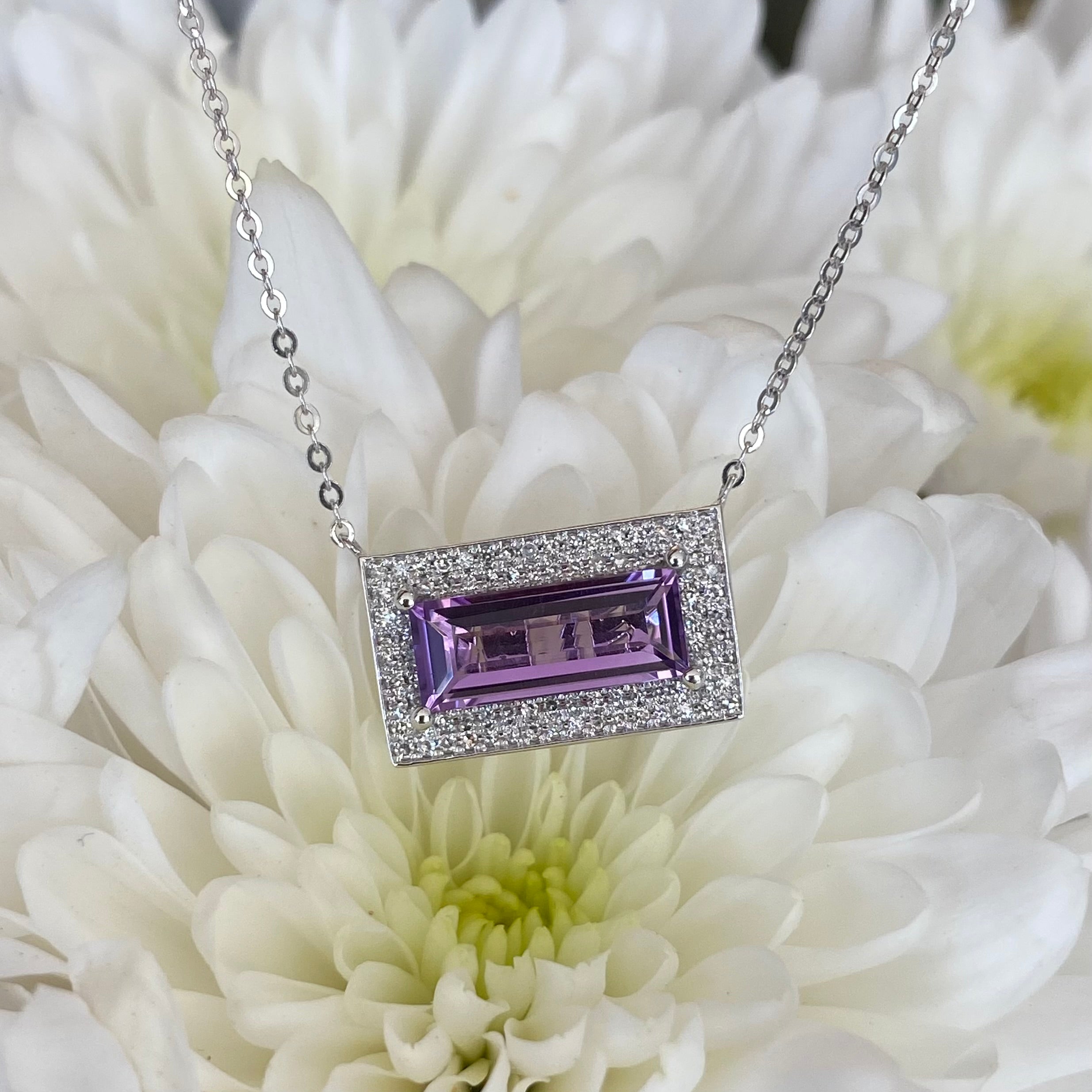 Amethyst & Diamond Frame Necklace