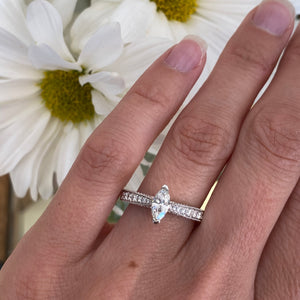 Marquise Diamond Beaded Engagement Ring