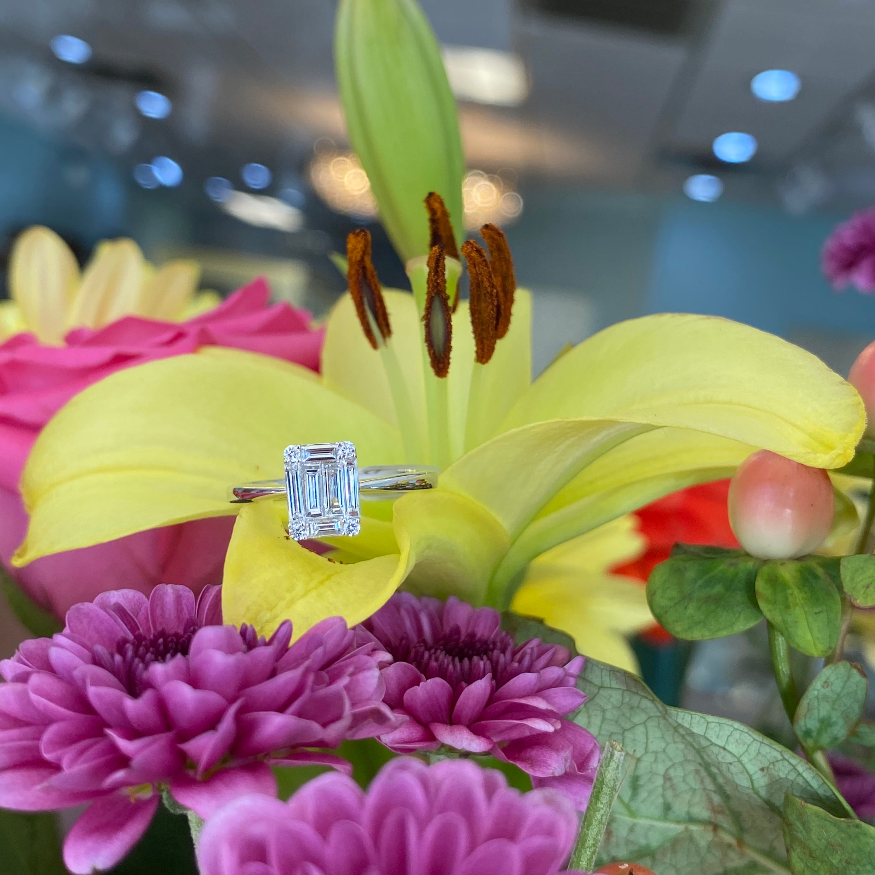 Emerald Cut Diamond Shaped Mosaic Ring