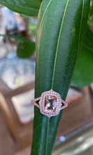 Load image into Gallery viewer, Rose Gold Elongated Cushion Morganite And Double Diamond Halo Ring