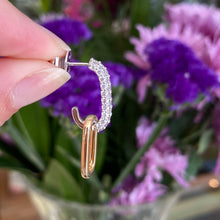Load image into Gallery viewer, Paper Clip Diamond & Gold Drop Earrings in White and Yellow Gold