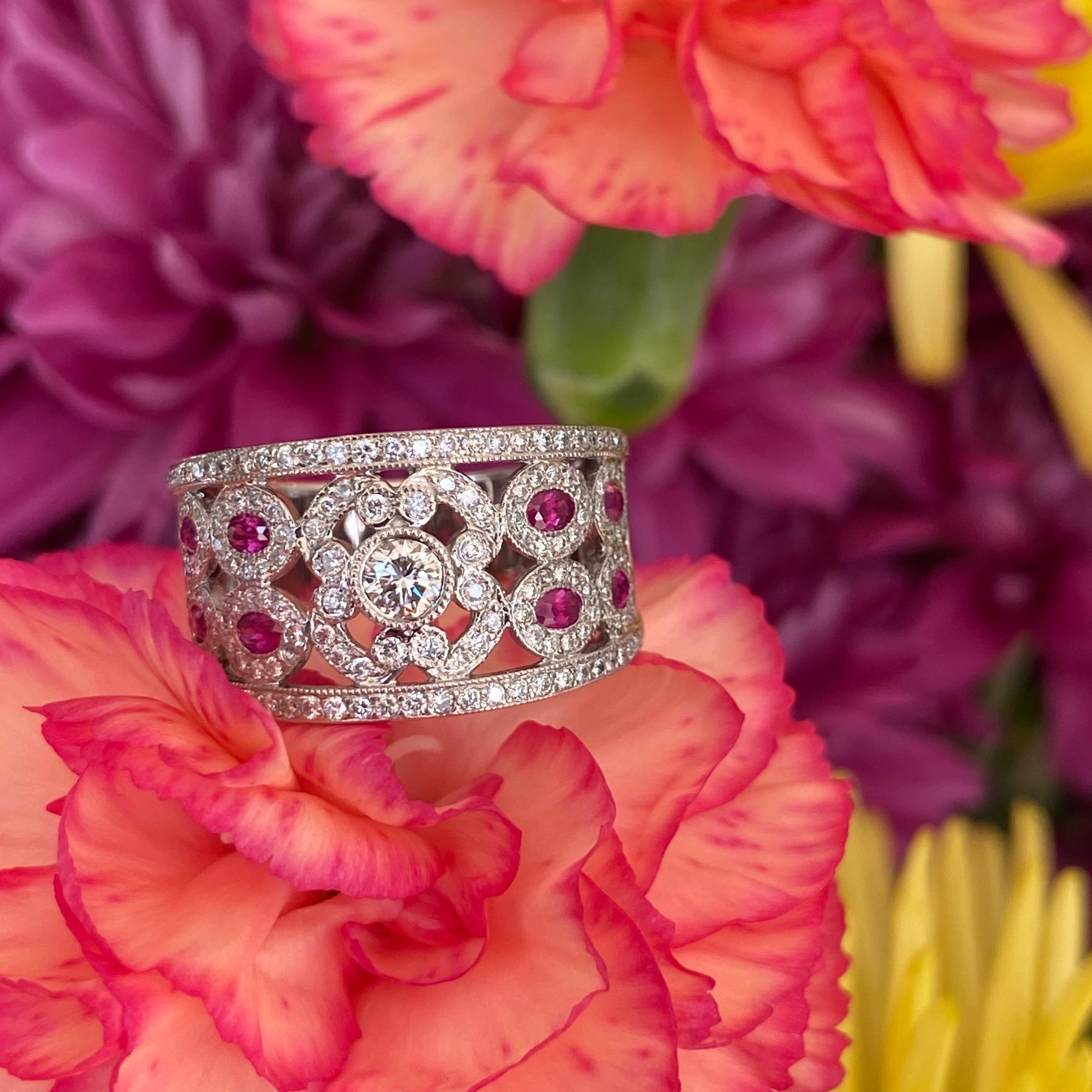 Ruby & Diamond Wide Pavé Set Band
