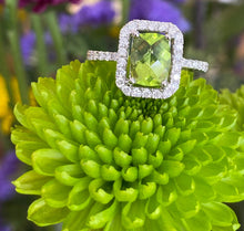 Load image into Gallery viewer, Peridot And Diamond Halo Ring