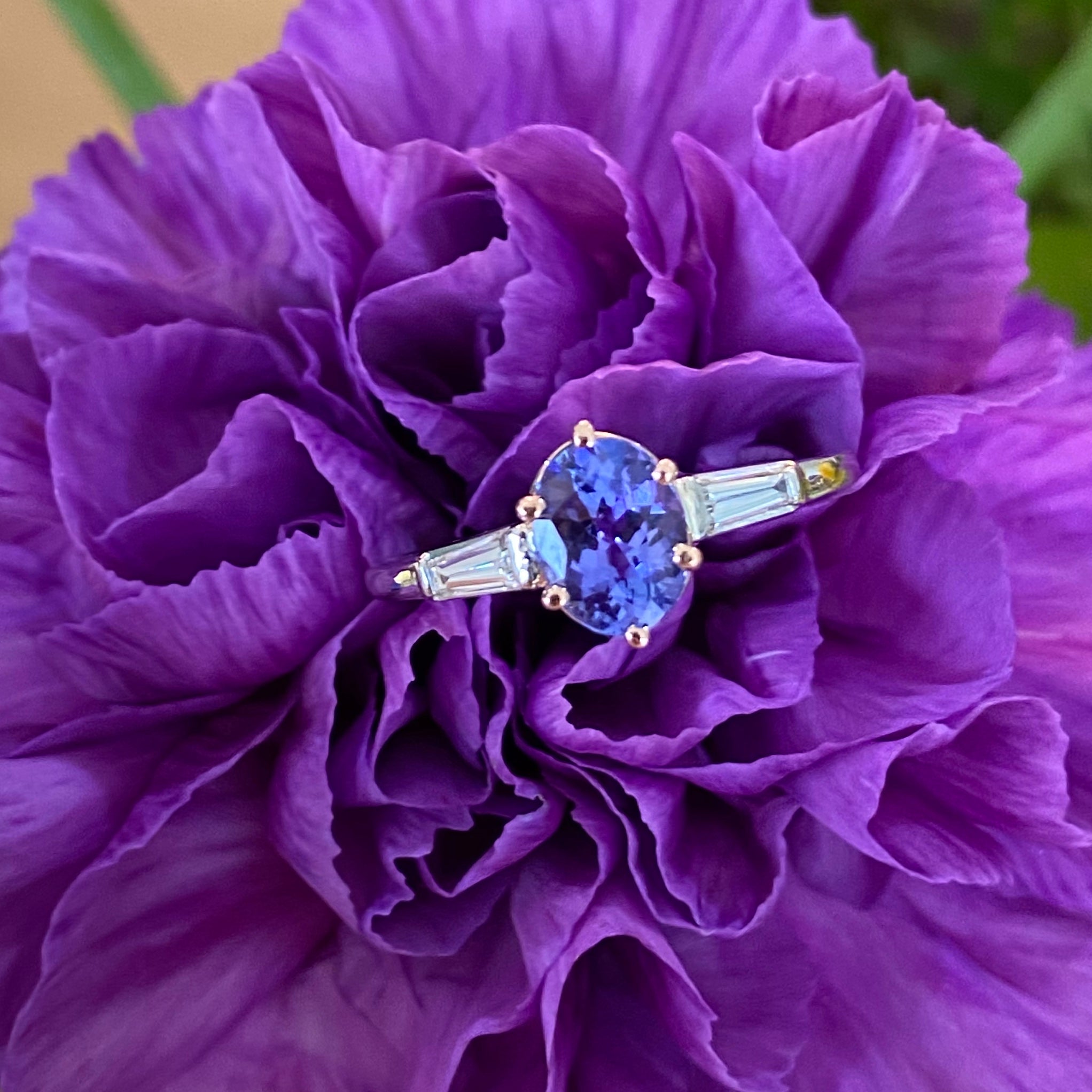 Tanzanite & Diamond Ring set in Rose Gold & Platinum