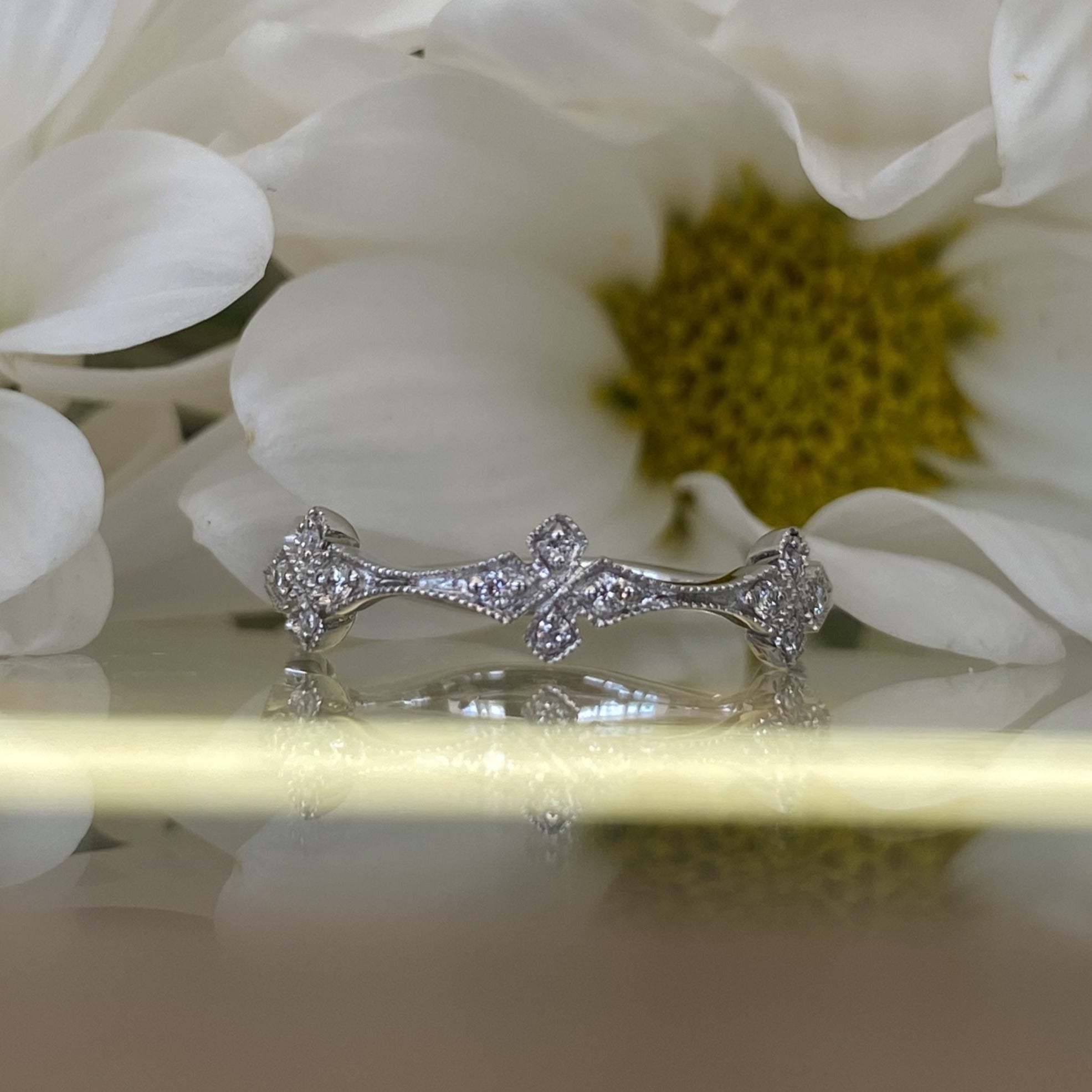 Unique Diamond & Milgrain Wedding Band