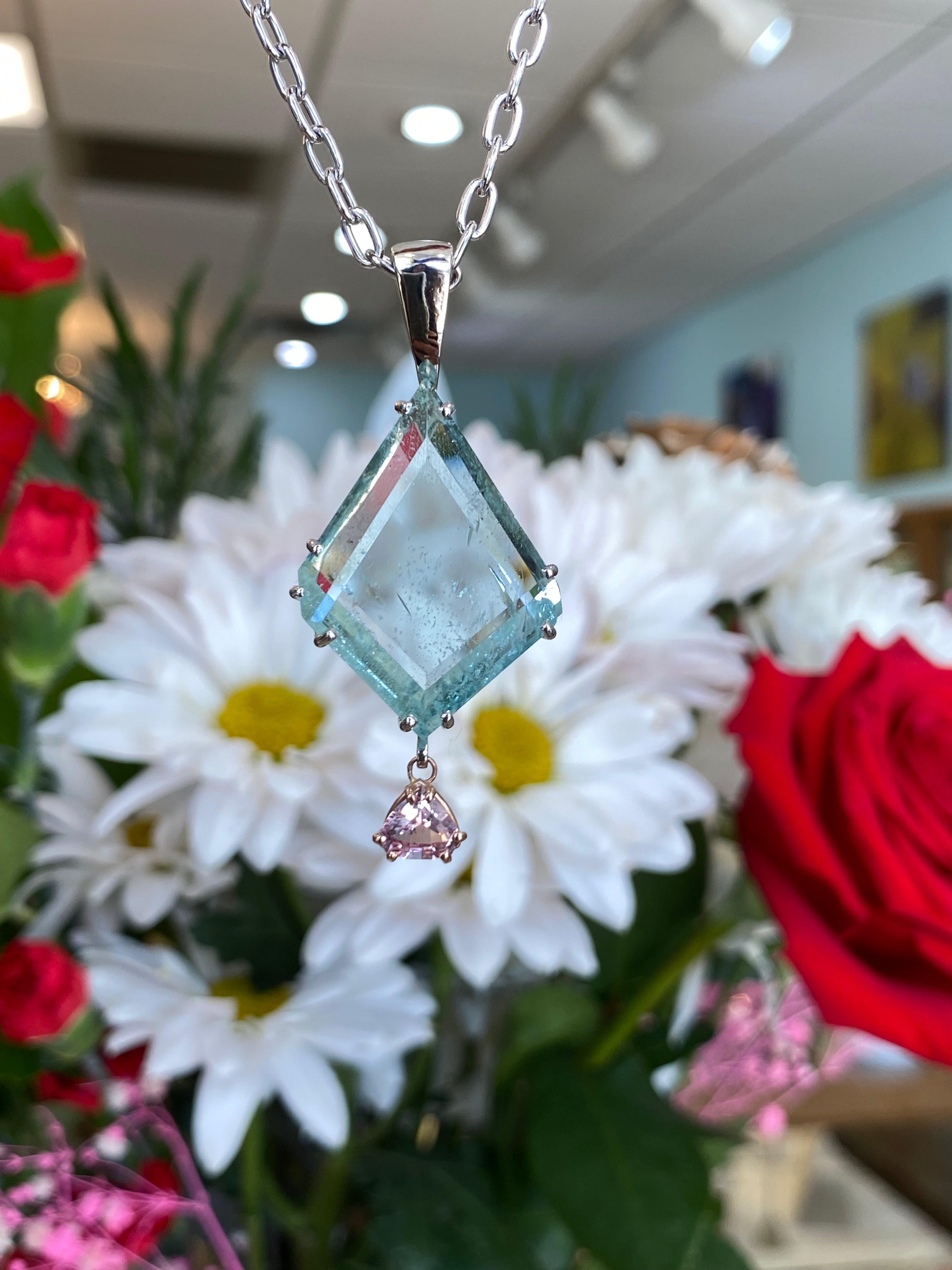 Aquamarine & Pink Sapphire Necklace