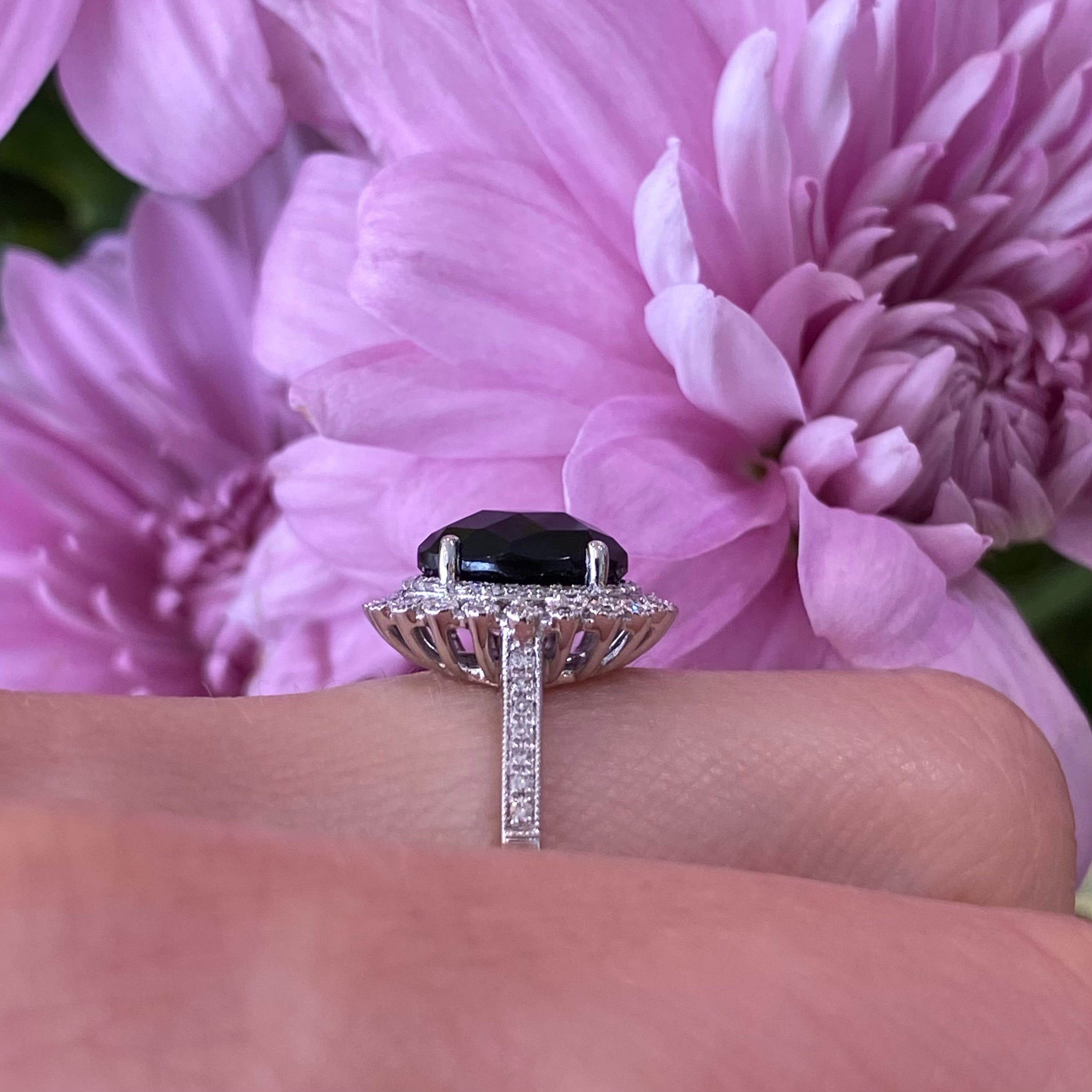 Black Onyx and Diamond Ring in White Gold