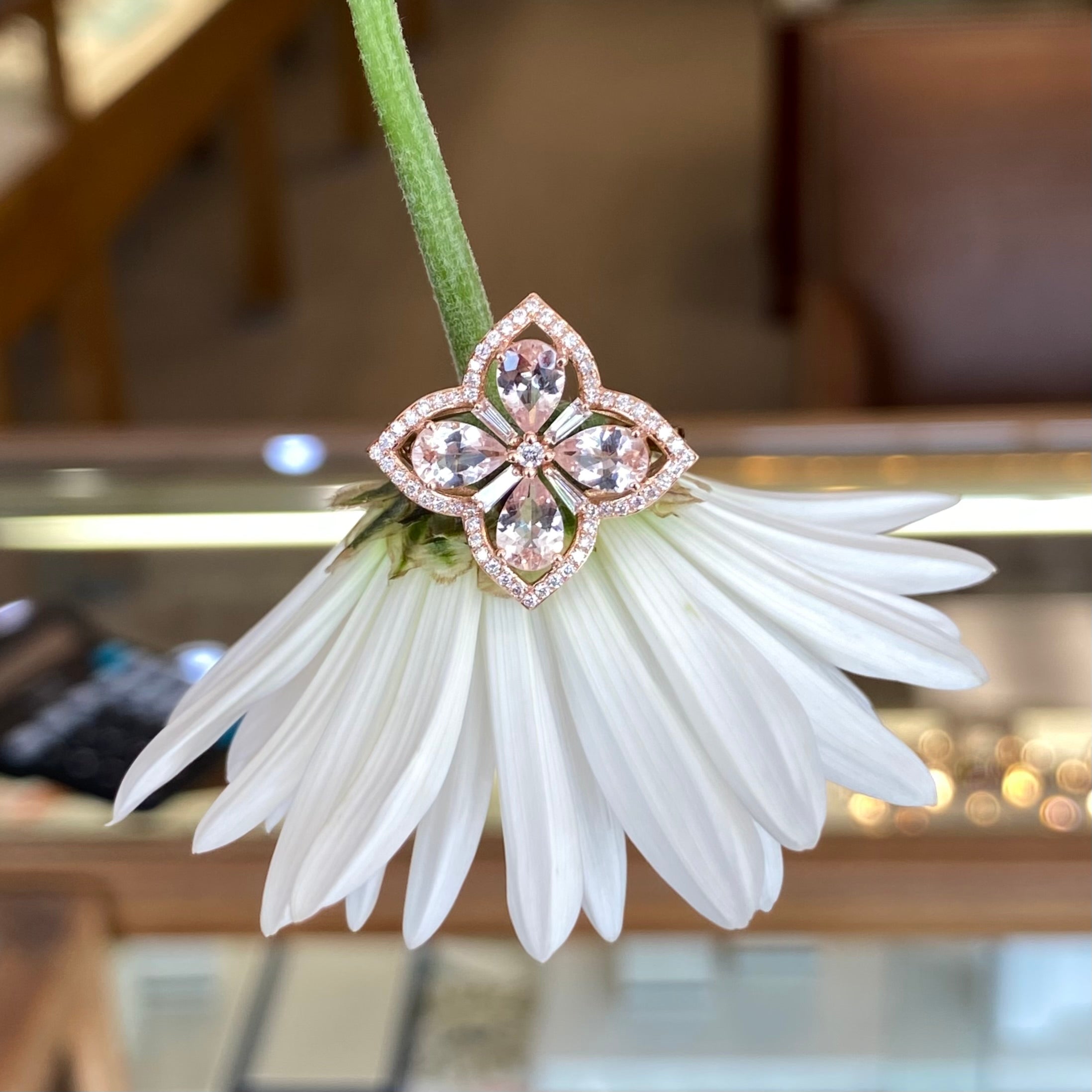 Rosé Clover Morganite and Diamond Ring
