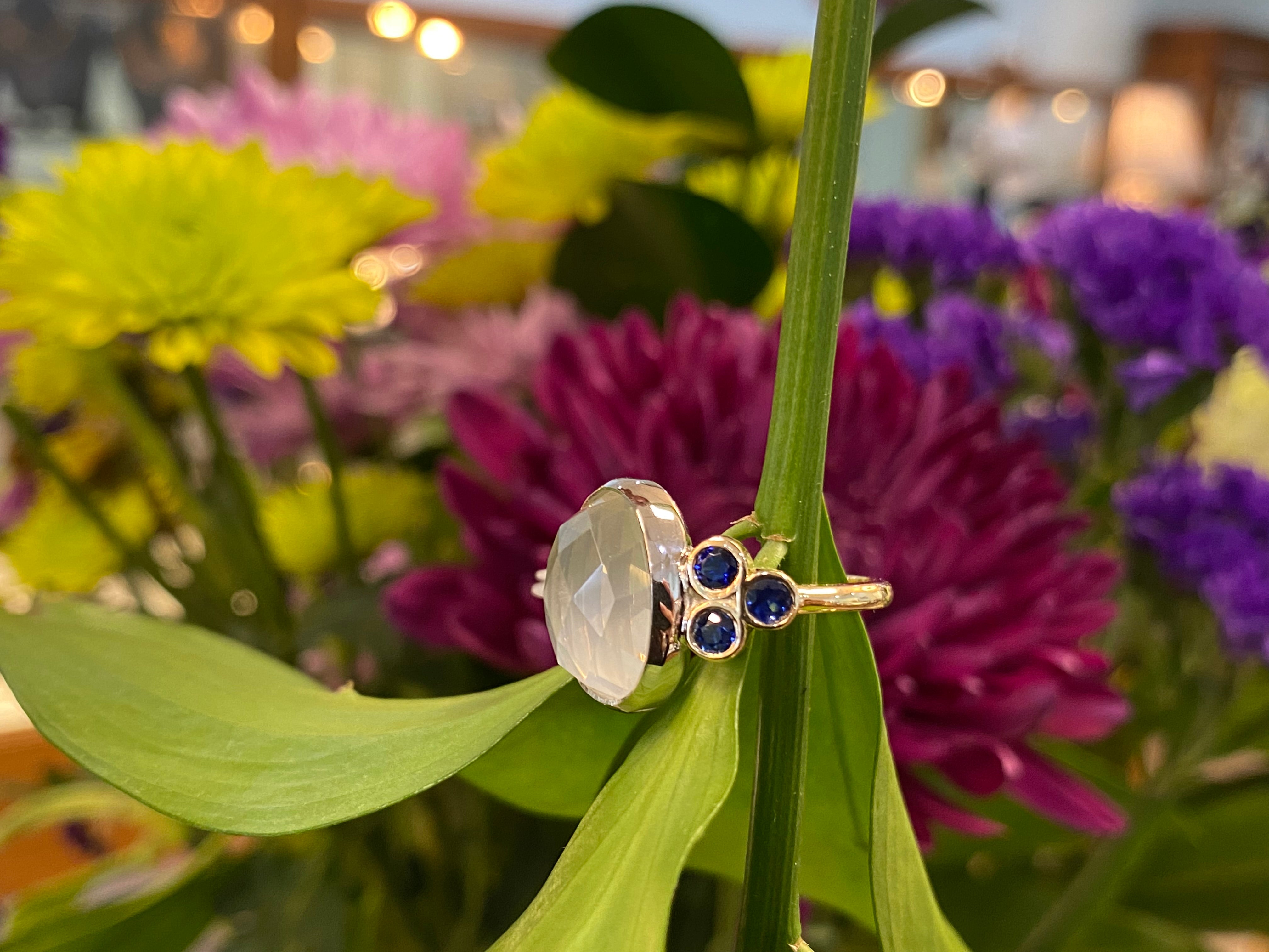Moonstone & Sapphire One-of-a-kind Ring