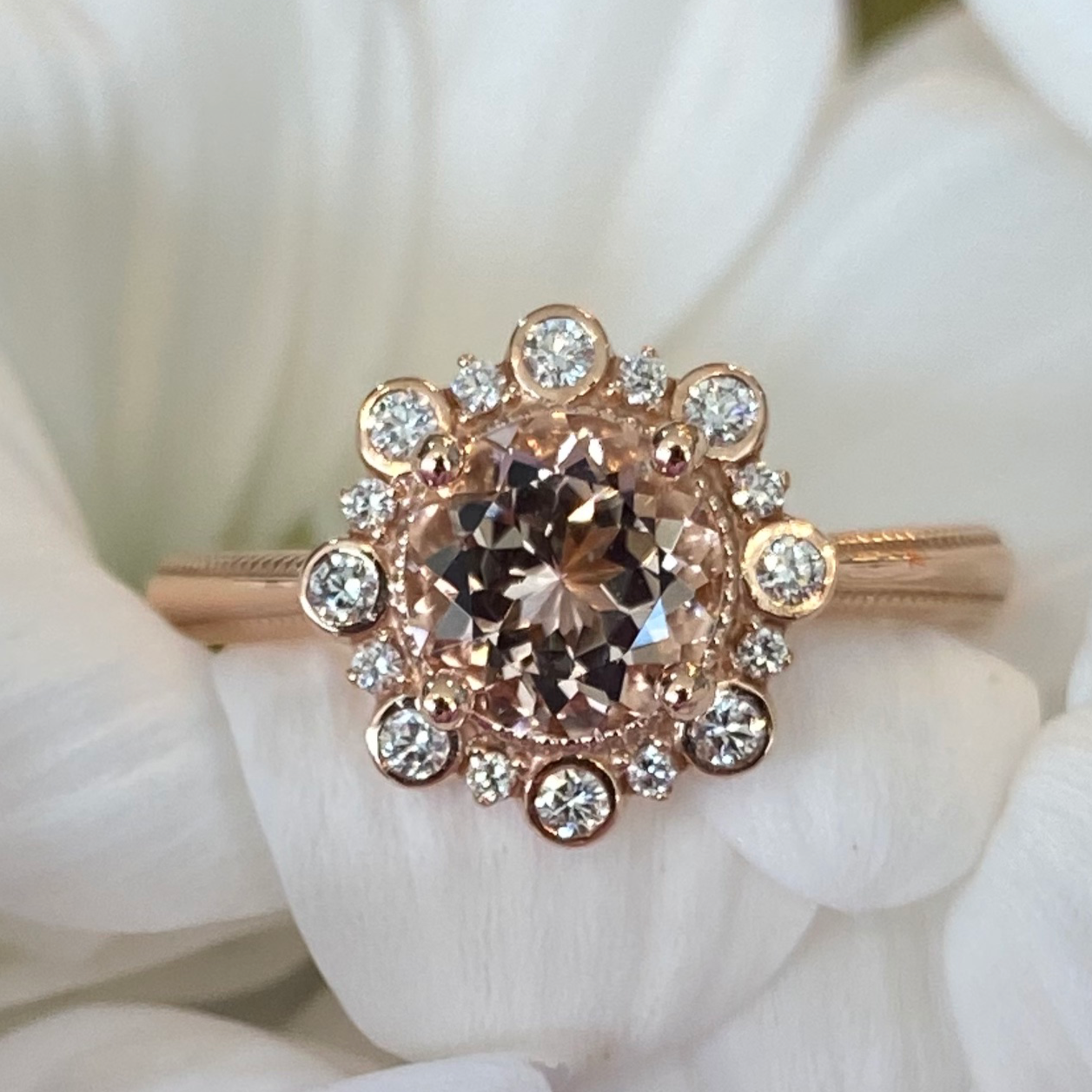 Morganite & Diamond Round Rose Gold Ring