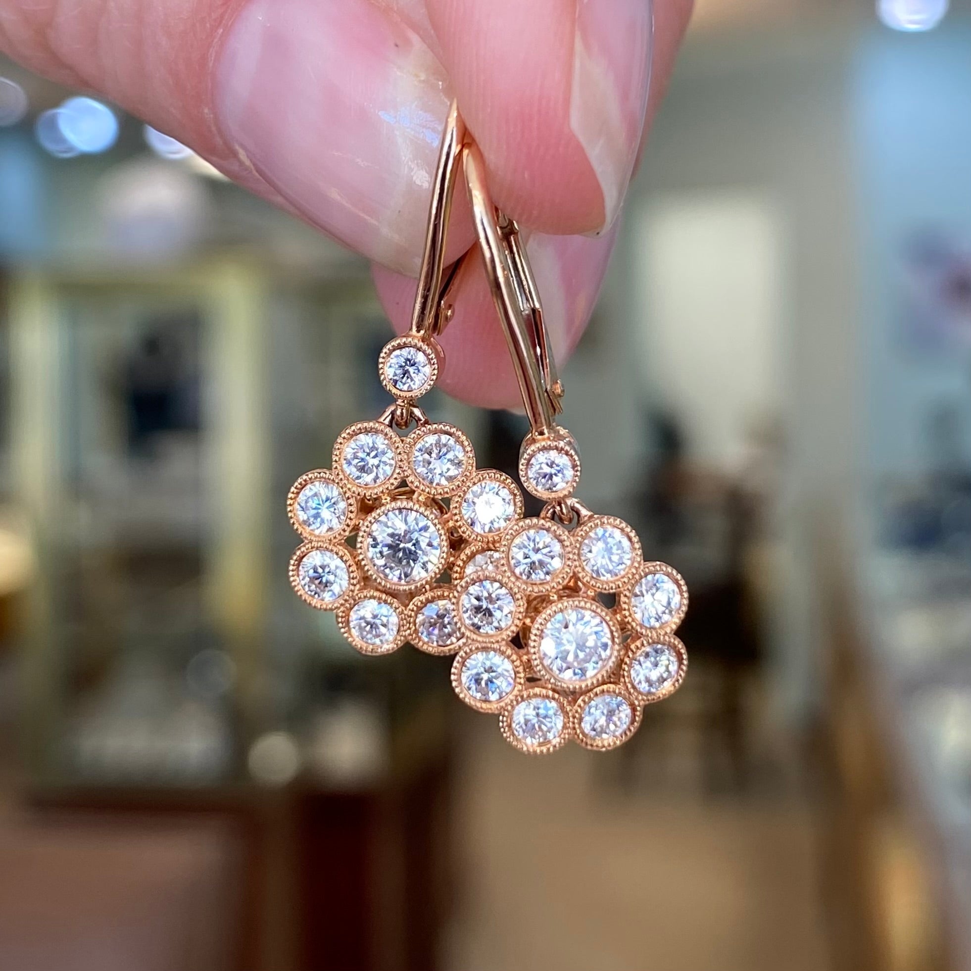 Diamond Drop Earrings in Rose Gold