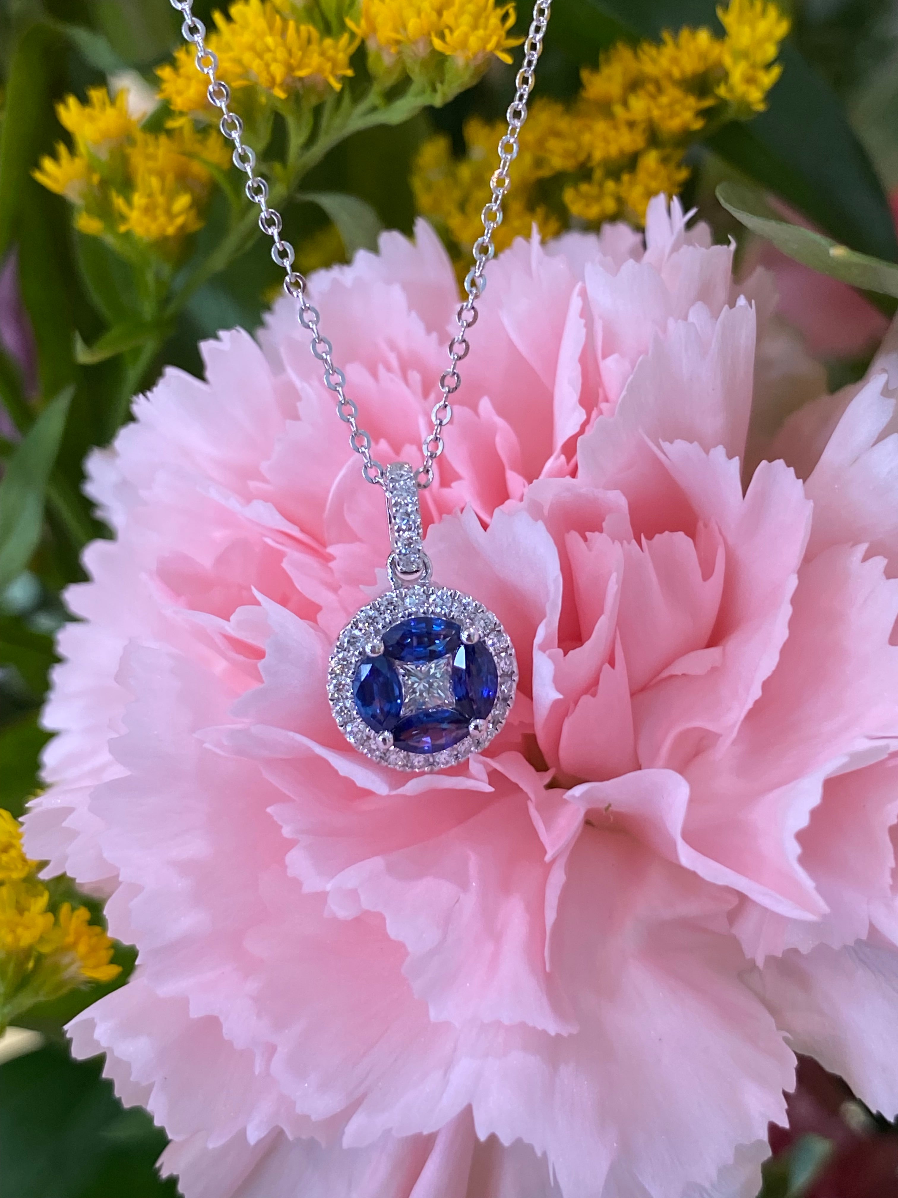 Sapphire and Diamond Necklace in White Gold