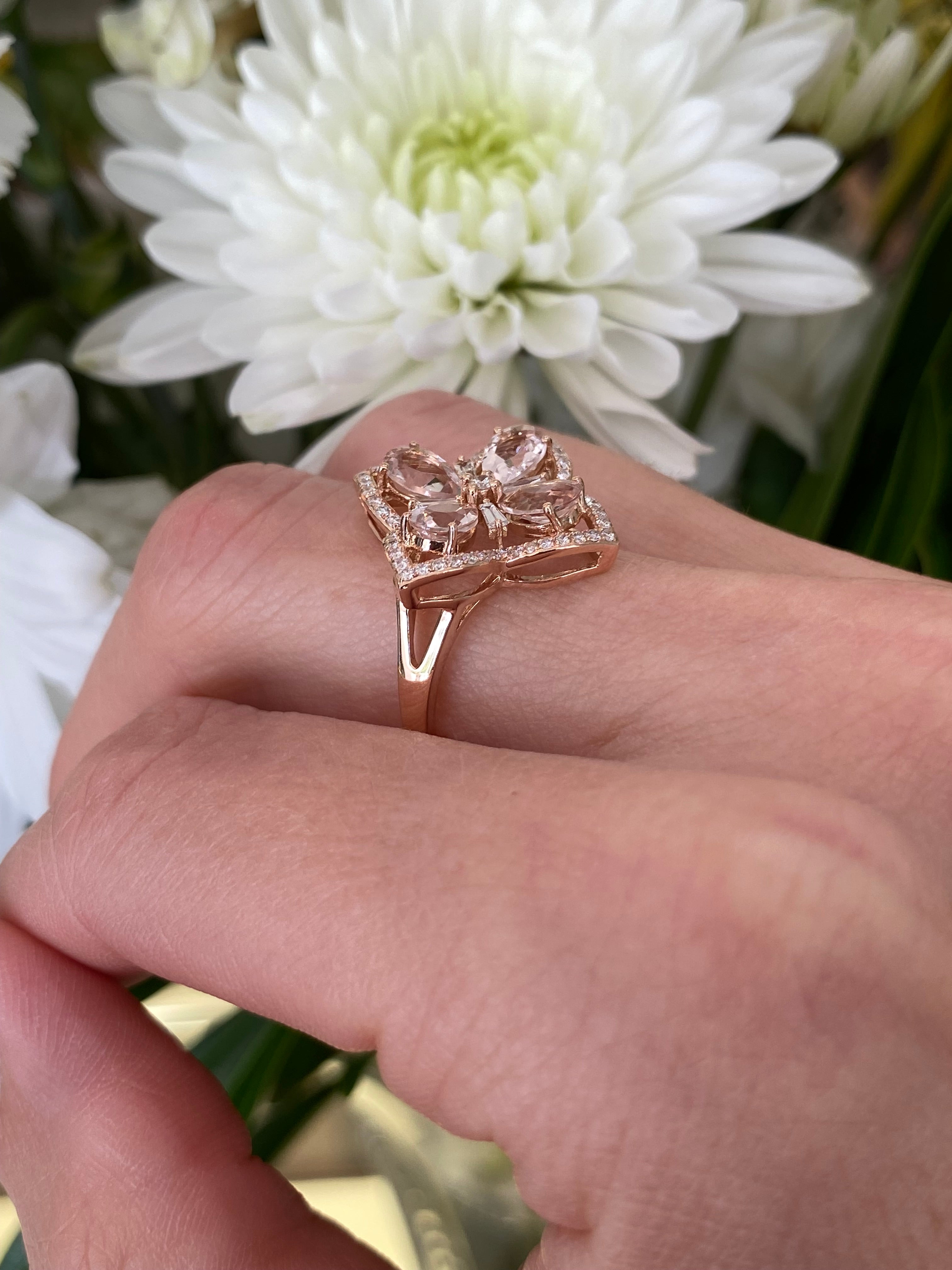 Rosé Clover Morganite and Diamond Ring