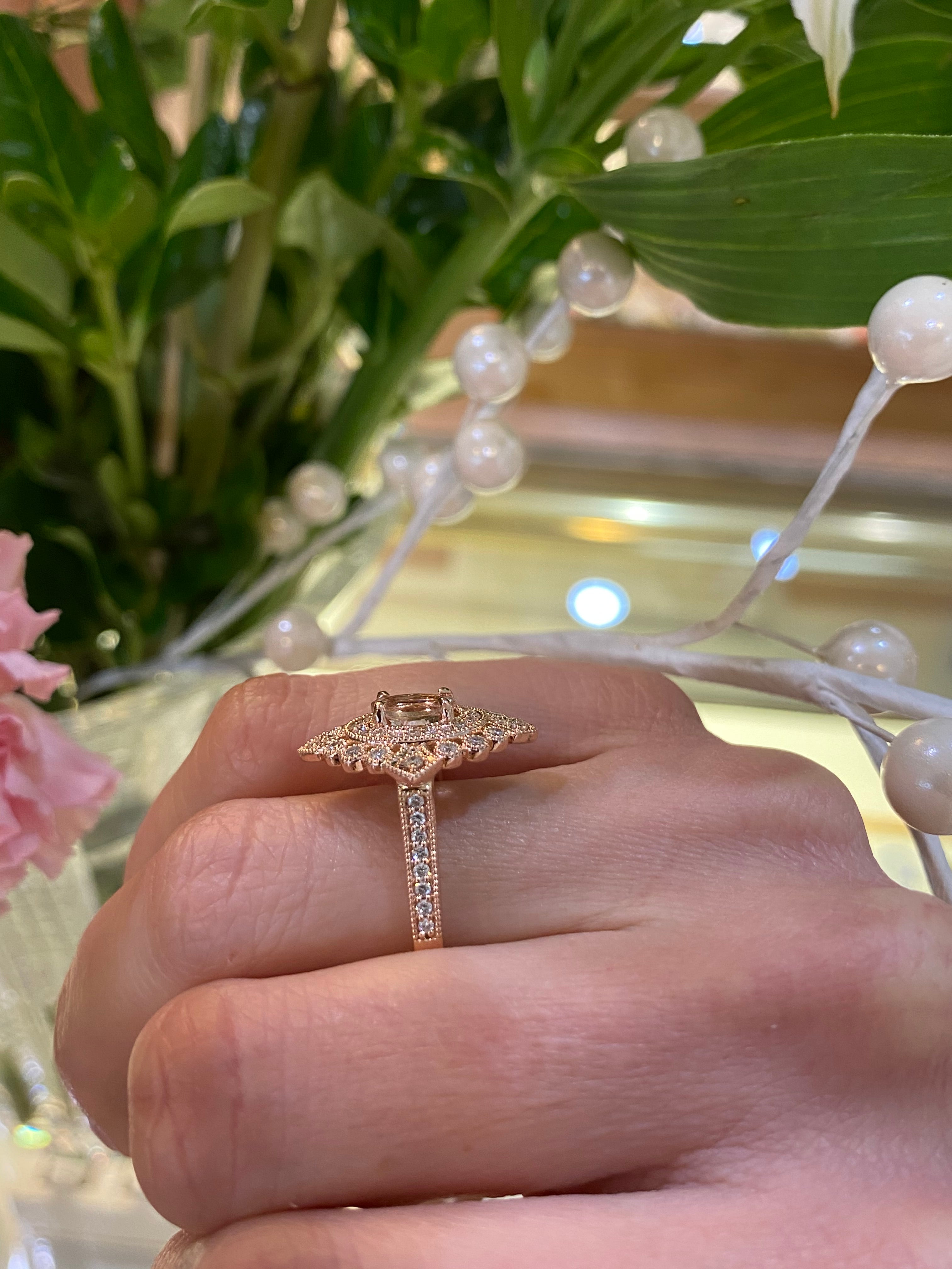 Fancy Vintage Inspired Morganite & Diamond Ring
