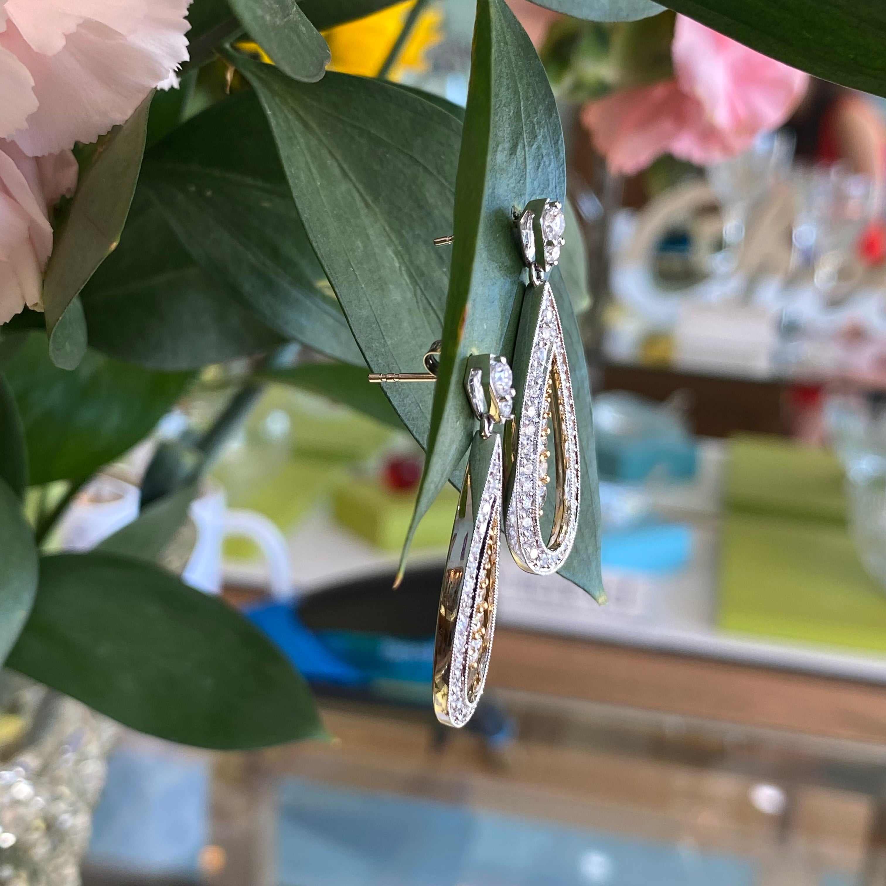 Amazing Two-Tone Diamond Drop Earrings