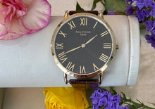 Load image into Gallery viewer, Black Dial Gold Toned Brown Leather Watch