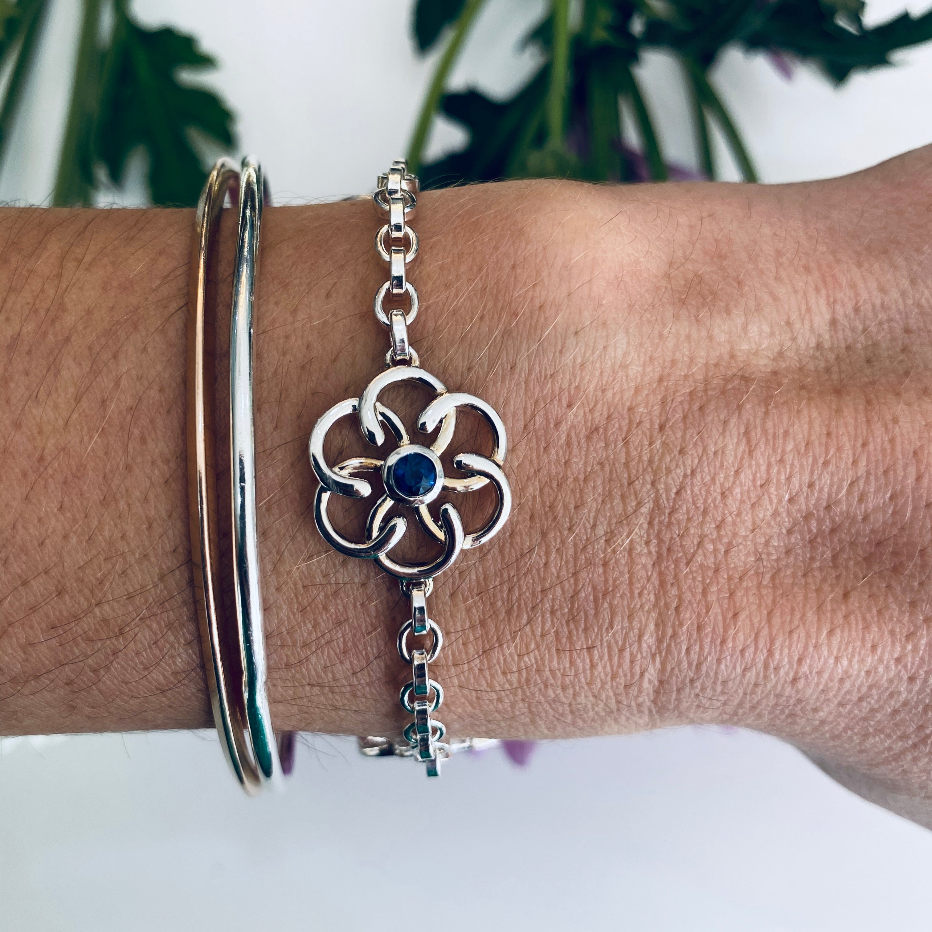 Sapphire Sterling Silver Celtic Knot Link Bracelet