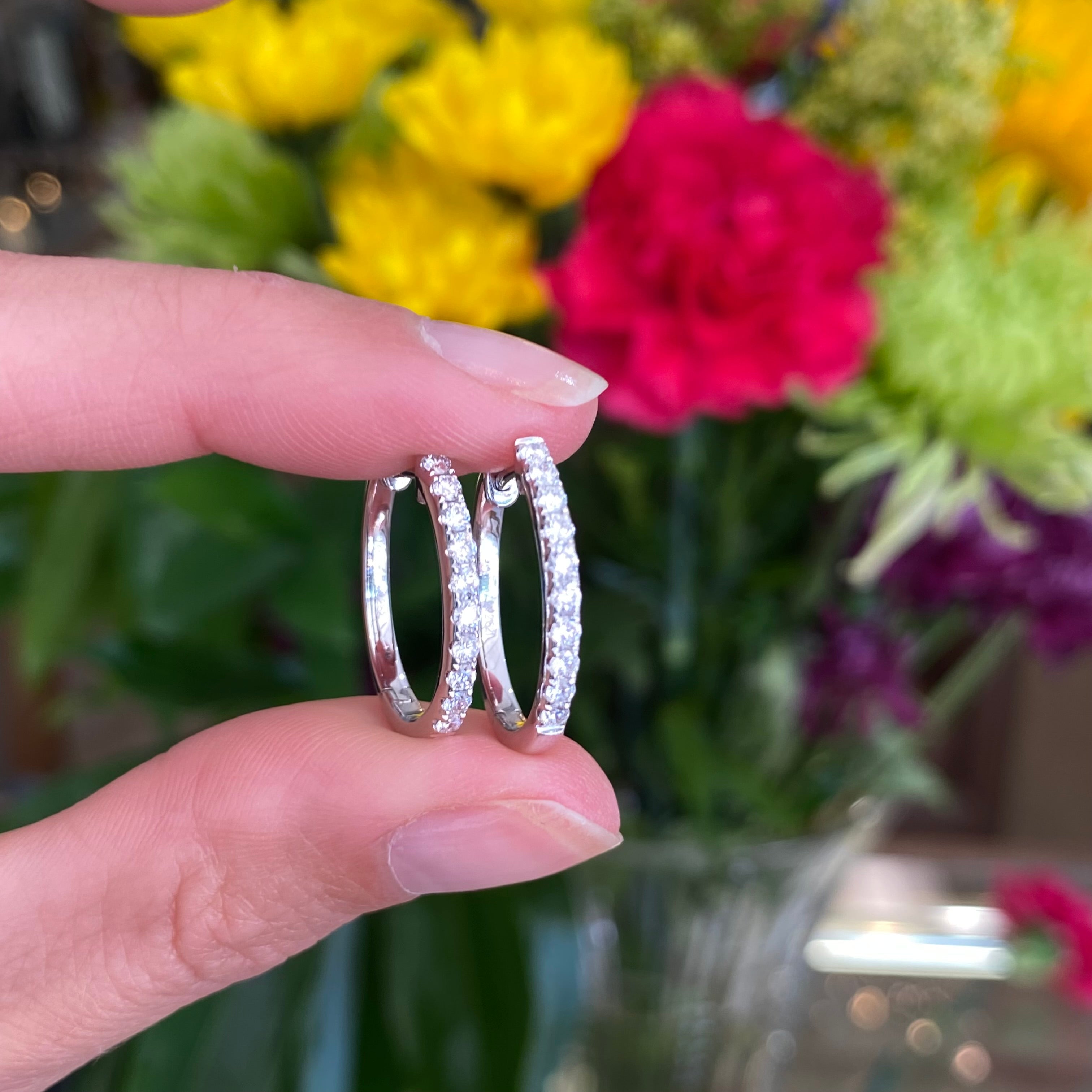 White Gold Diamond Medium Huggie Hoops
