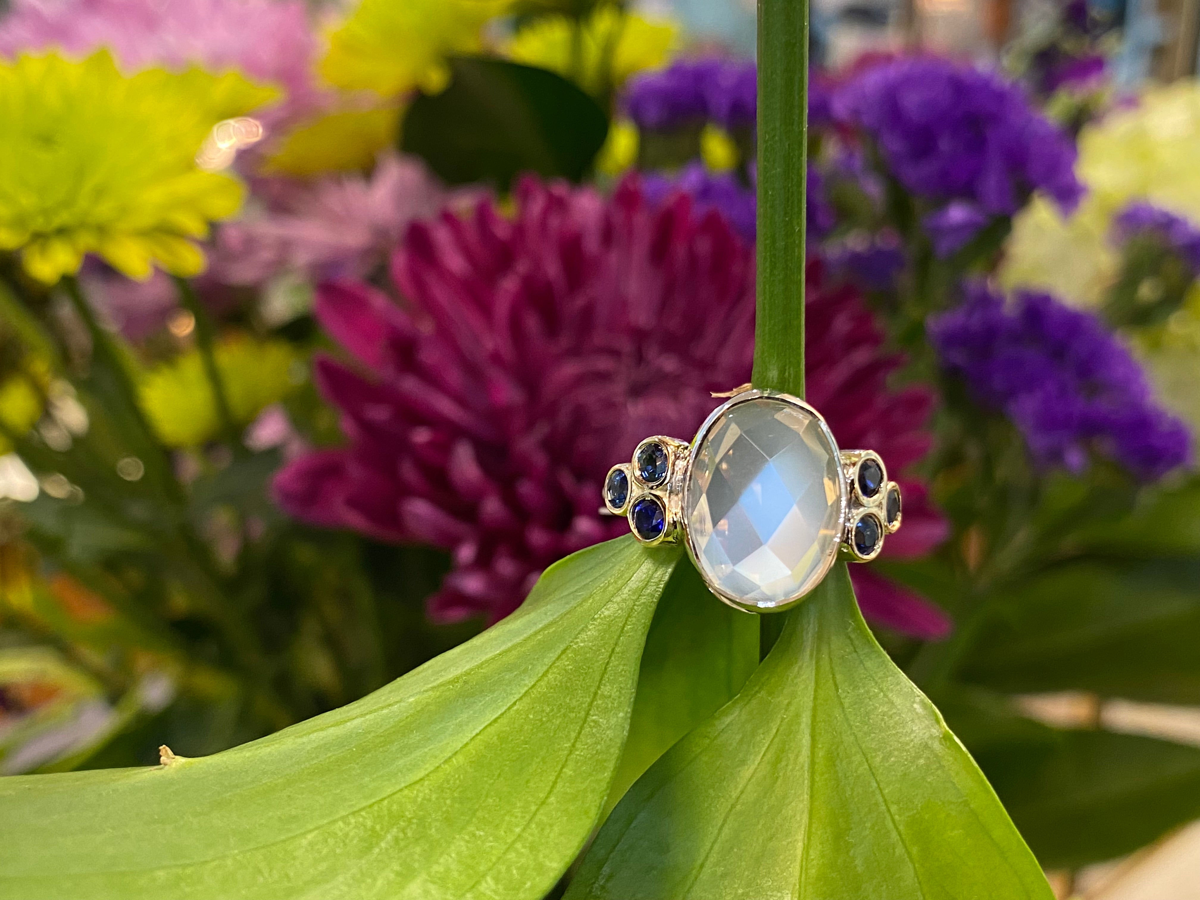 Moonstone & Sapphire One-of-a-kind Ring