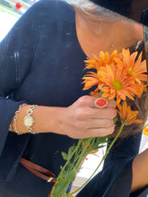 Load image into Gallery viewer, Coral & Diamond Halo Yellow Gold Ring