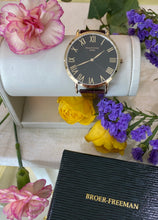 Load image into Gallery viewer, Black Dial Gold Toned Brown Leather Watch